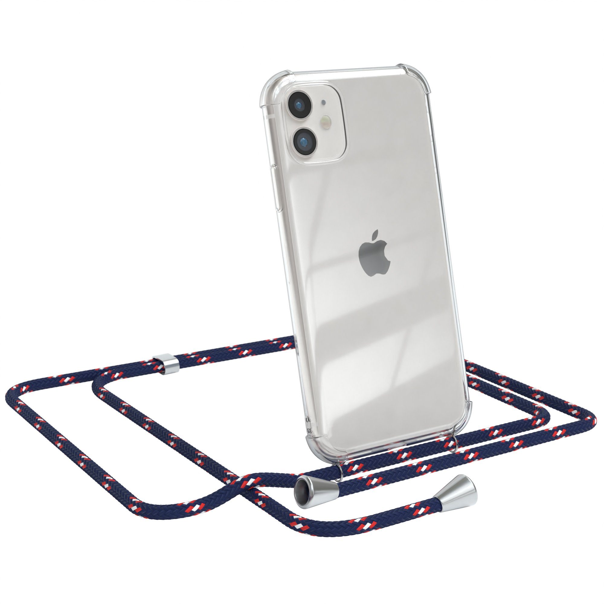 EAZY CASE Handykette Hülle mit Kette für Apple iPhone 11 6,1 Zoll, Slimcover Handykette Hülle Cross Bag für Smartphone Blau Camouflage