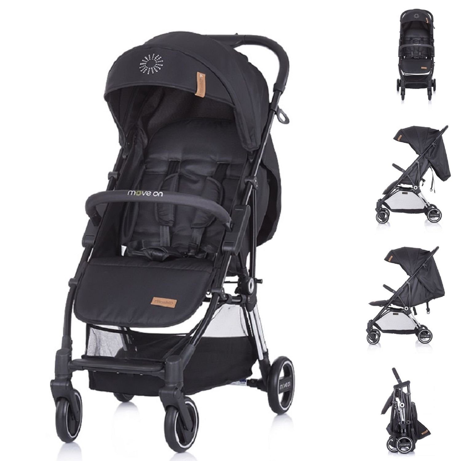 Chipolino Kinder-Buggy Kinderwagen Move on, 6 kg klappbar gefederte Vorderräder verstellbar schwarz