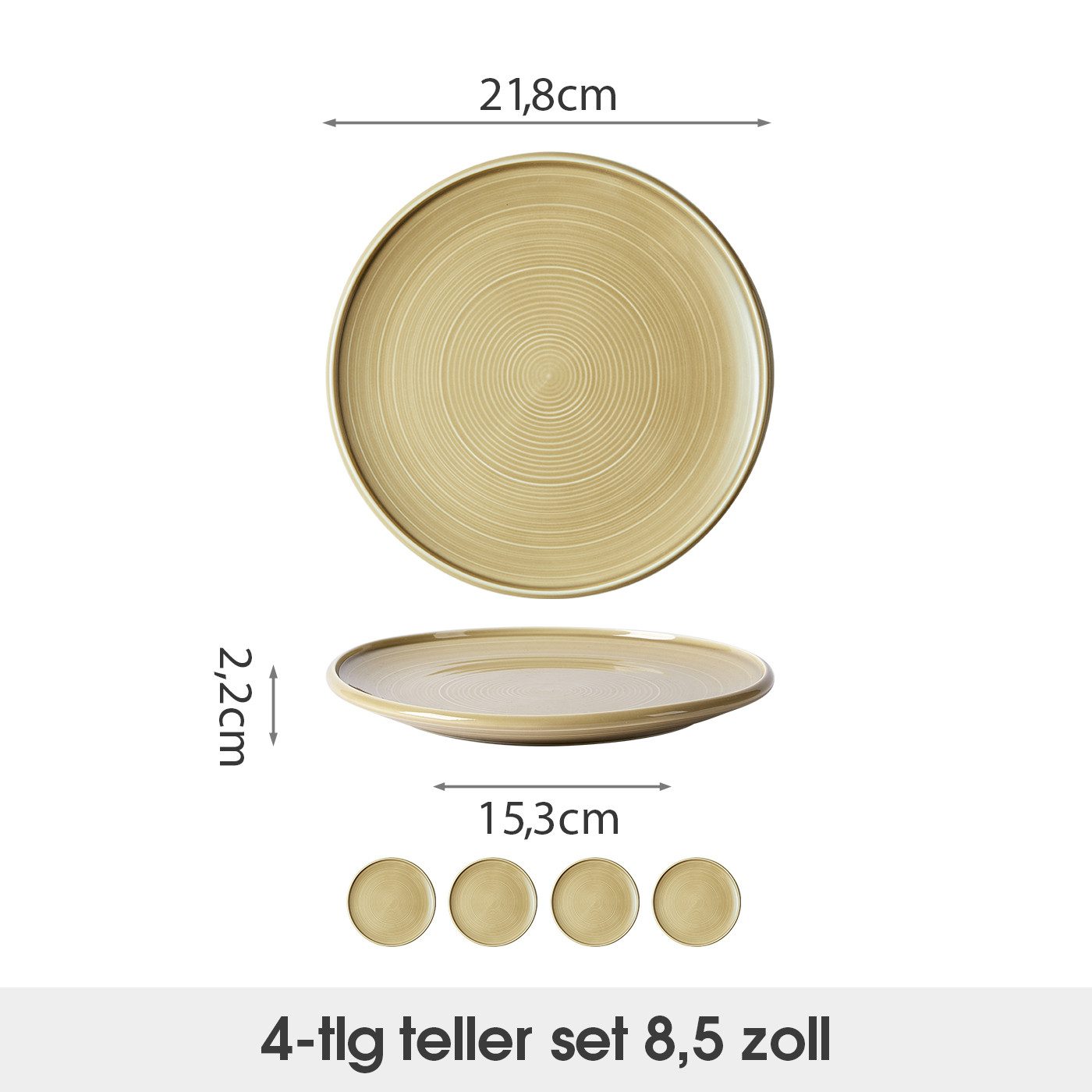 JIWOO Speiseteller 4er Ø21,8cm, Frühstücksteller Pastateller Teller Brotteller Plate, (4 St), Hochwertiges Tellerset Braun Mikrowellenofen Spülmaschine Ø 21,8cm