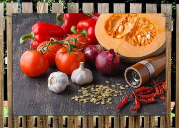 Wallario Sichtschutzzaunmatten Kürbissuppe - Zutaten mit Tomaten, Knoblauch, Zwiebeln und Pfeffer