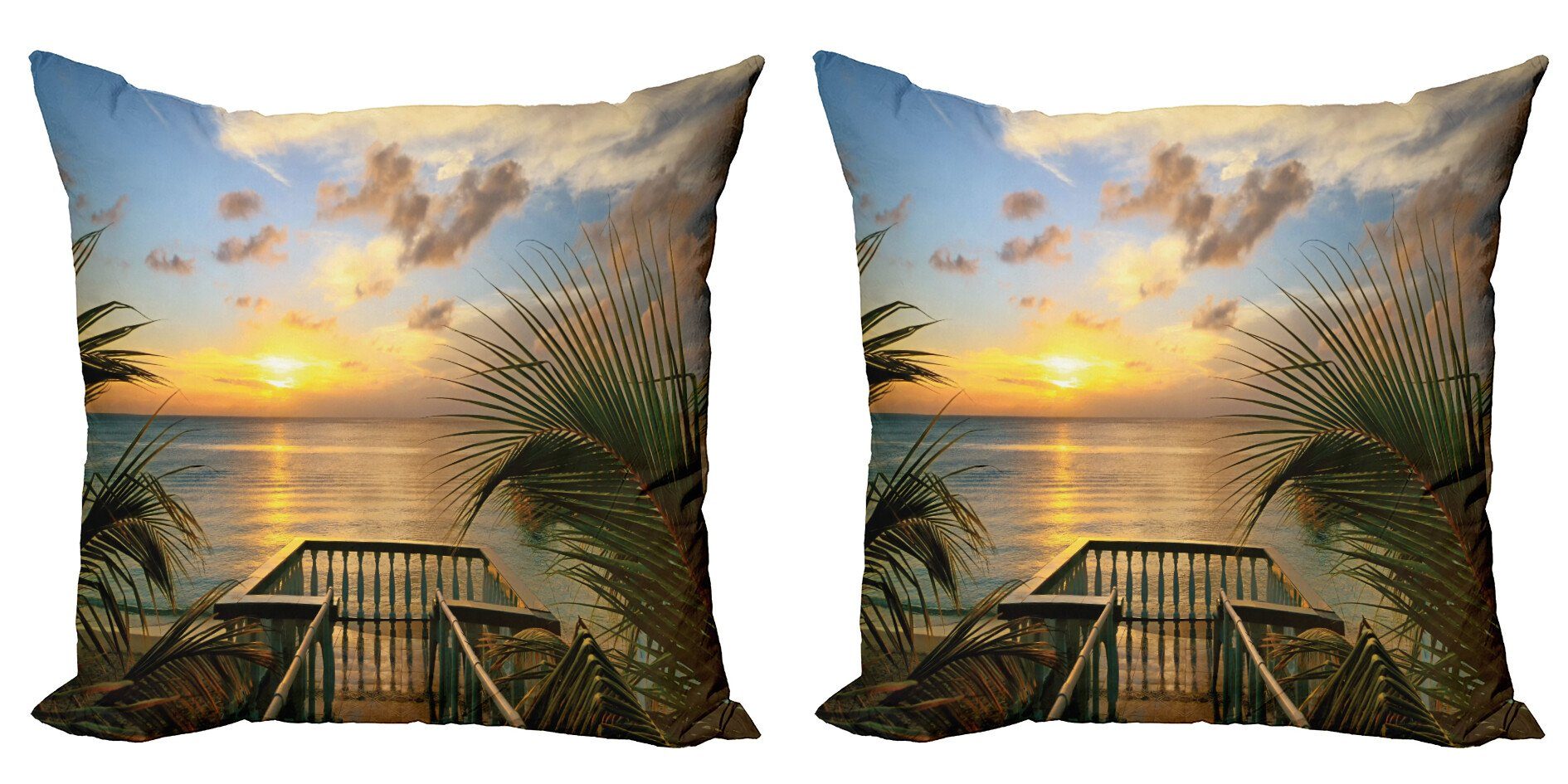 Stück), Scenery Digitaldruck, (2 Palms Doppelseitiger Sunset Modern Kissenbezüge Accent Tropisch Abakuhaus