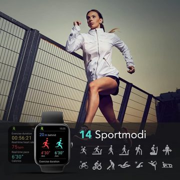 SKG für Damen Herren,Fitness Tracker 5ATM Schwimmen Wasserdicht Smartwatch (1.7 Zoll, Android iOS), Mit Herzfrequenz, Blutsauerstoff, Schlaf Touchscreen Bluetooth Fitness
