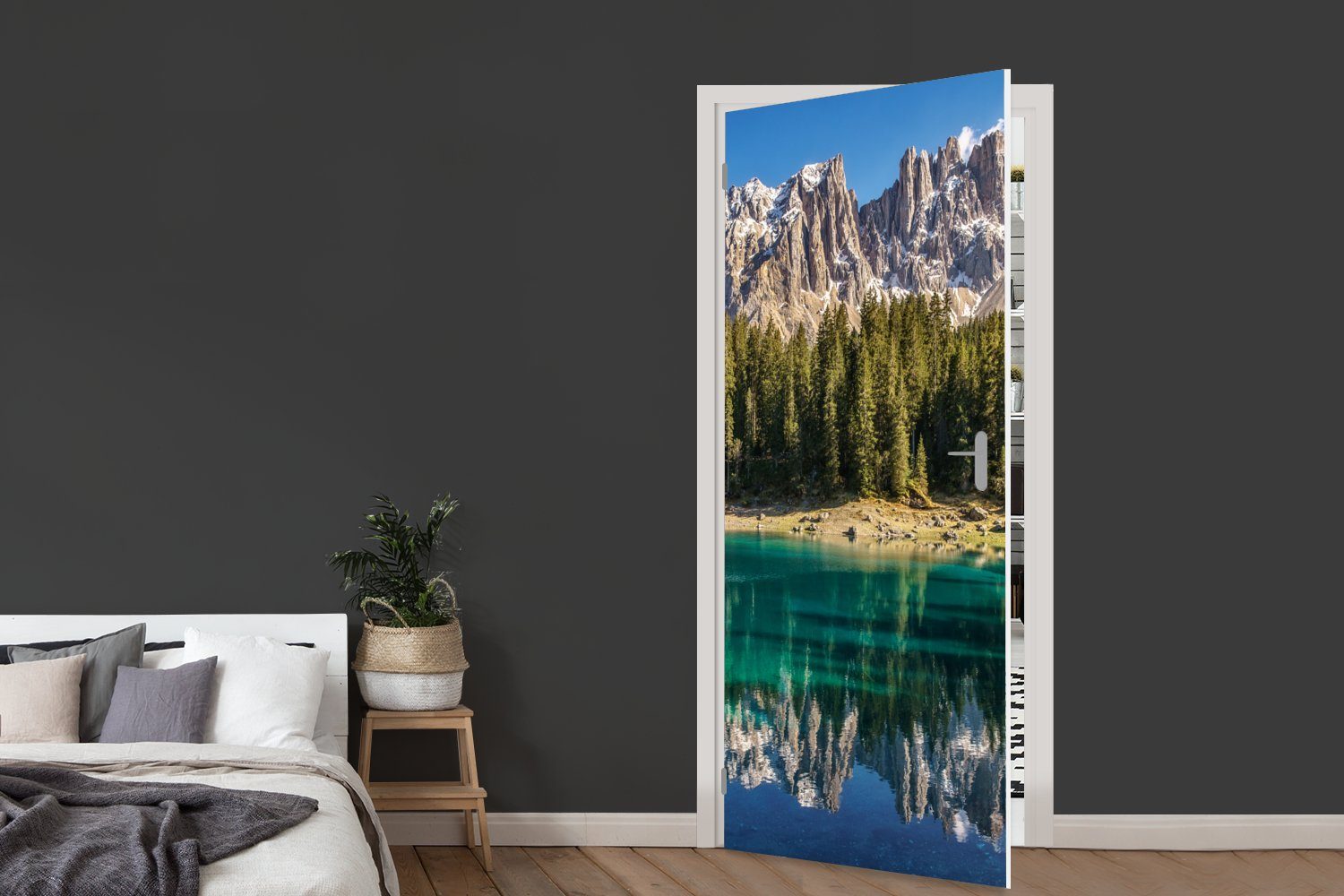 MuchoWow Türtapete Berg Matt, (1 für Fototapete Strand, bedruckt, 75x205 cm St), - Tür, Türaufkleber, Wald 