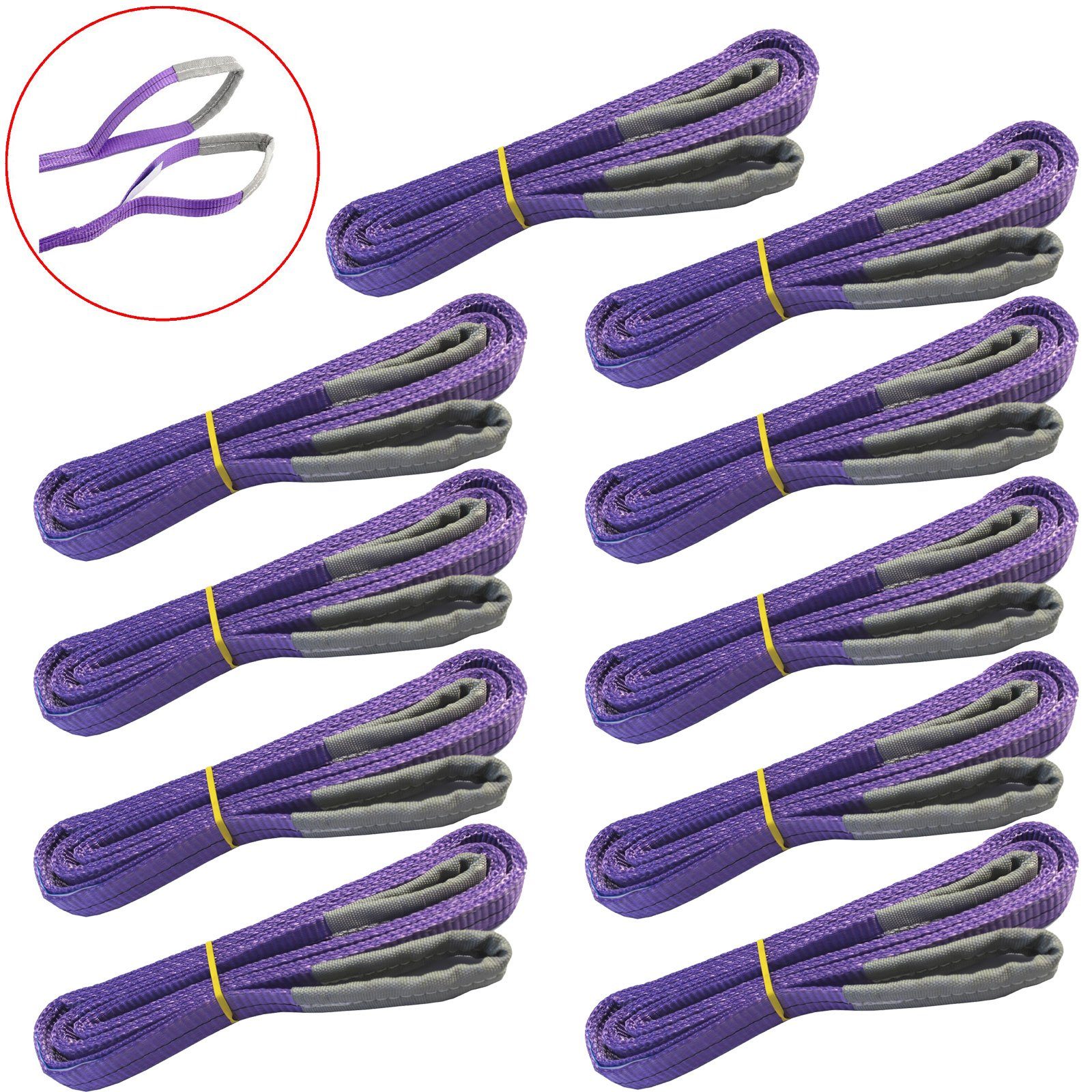 TRUTZHOLM 10x Hebeband 1000 kg 1 to 2 m Hebegurt Hebeschlinge Rundschlinge Hebeband (Set, 10-tlg), oberflächenschonend