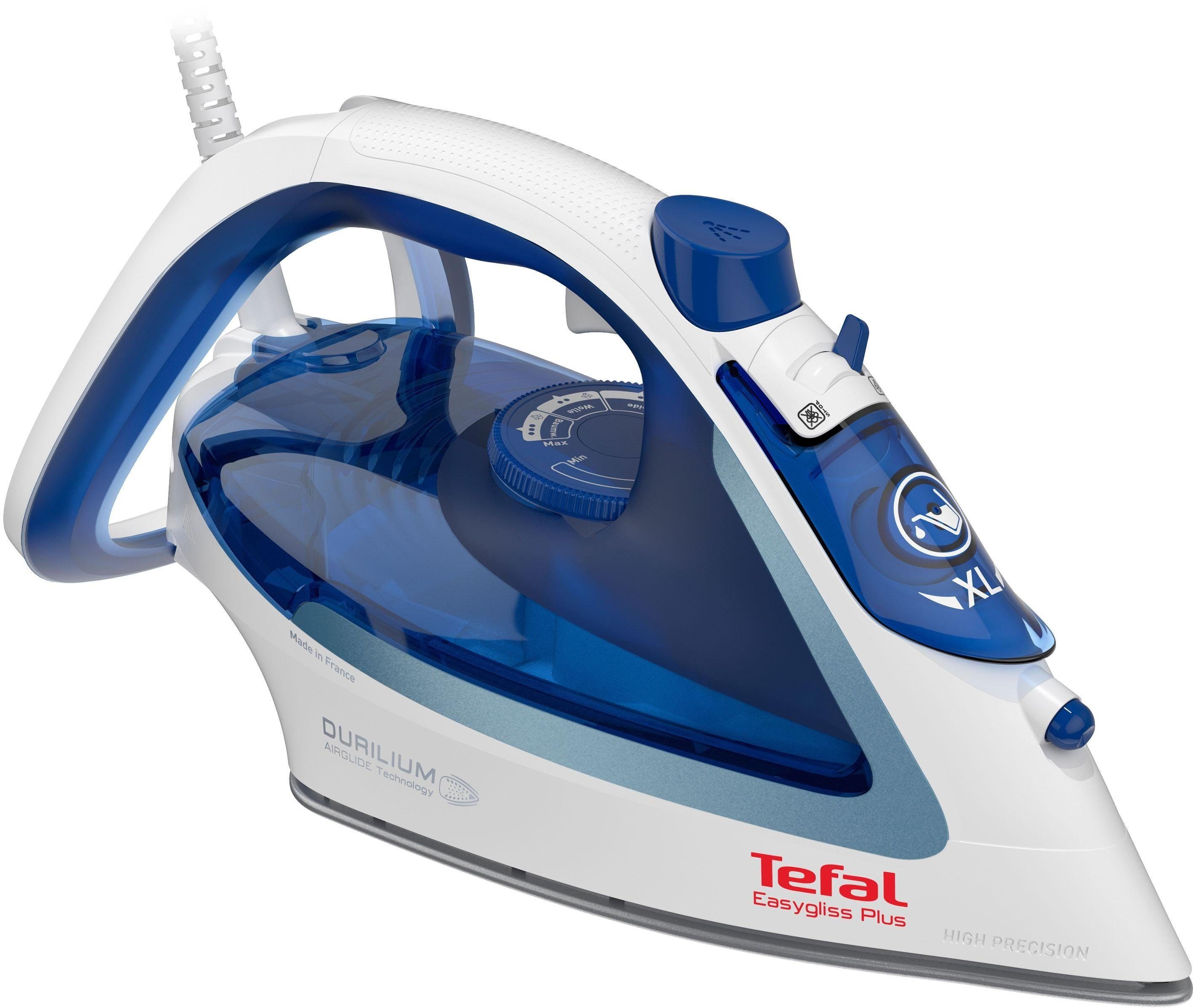 Tefal Dampfbügeleisen Easygliss, 2500 Watt, Dampfstoß 220 g/Min., Wassertank 270 ml, 2500 W, Durilium Airglide Bügelsohle, schnelles Aufheizen, blau/weiß, FV5736