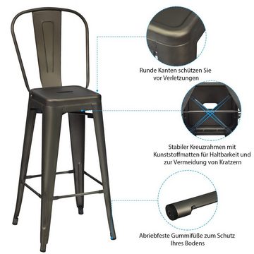 COSTWAY Barhocker, 4er Set, mit abnehmbarer Rückenlehne & Fußstütze, Metall