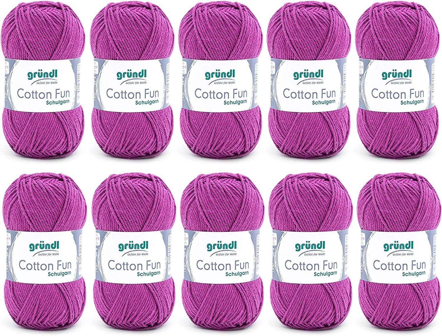 Gründl Cotton Fun Baumwollgarn 10x50g Strickgarn Häkelgarn Baumwolle Häkelwolle, (500g Paket Wolle zum Stricken und Häkeln, Nadelstärke 3 - 4 mm), 100% Baumwolle