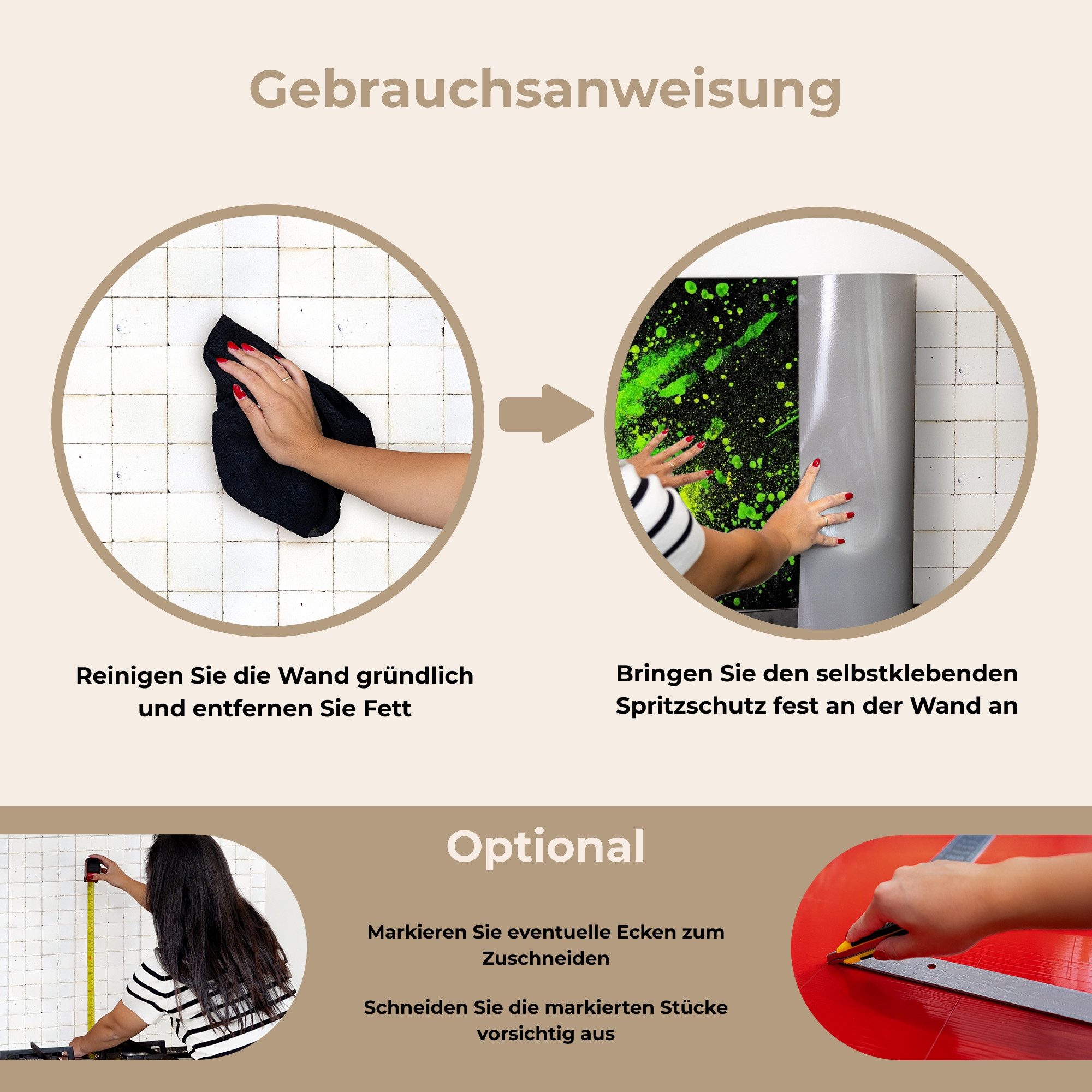 KitchenYeah Küchenrückwand selbstklebend (keine Folie) Spiele - Splash - Grün - Chaotisch - Grün, (1-tlg), Küchenrückwand, Spritzschutz, Kitchen, 60x30 cm