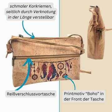 EL BURRO Umhängetasche Damen Reißverschlusstasche "Boho" natur, Korkleder