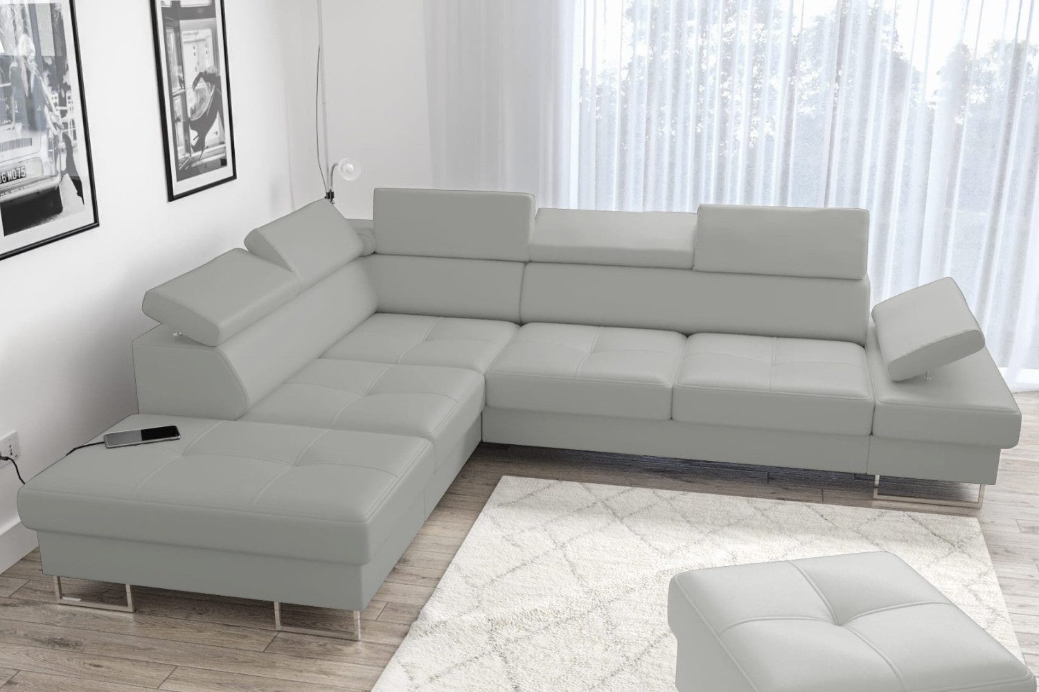 Friderik-EU Ecksofa GALAXY Ledersofa mit Schlaffunktion & Bettkasten