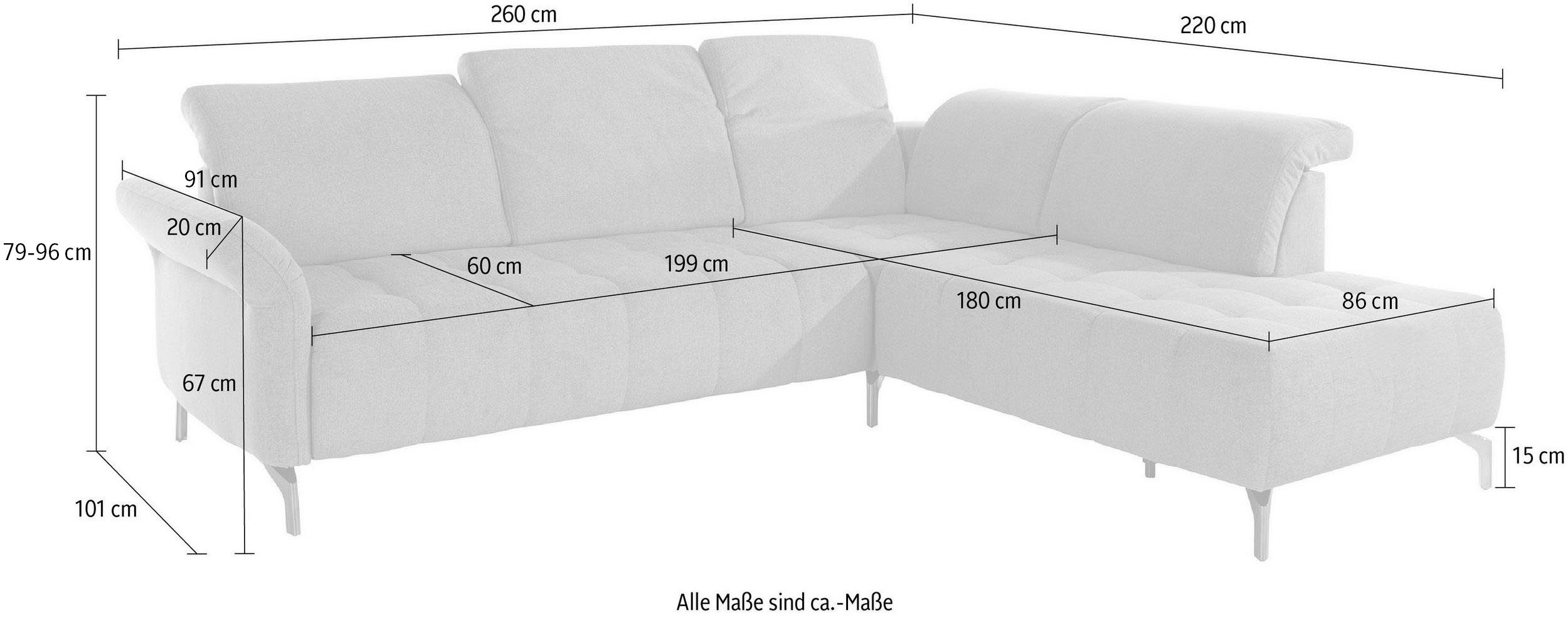 INOSIGN Ecksofa Fresh, Federkern, Vorziehsitz und motorischer wahlweise Kopfteilverstellung