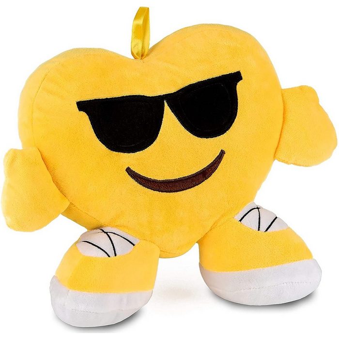 BRUBAKER Dekokissen Emoji Kissen aus Plüsch - 32 cm Cooler Smiley mit Sonnenbrille - Gelbes Kuscheltier Stofftier