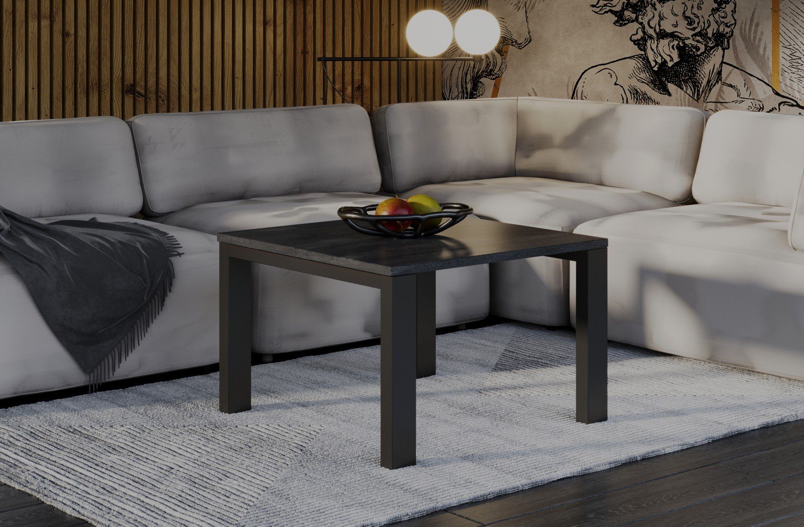 Tisch, hochwertiger Dunkel / 120cm Garold Wohnzimmertisch, leicht 80 Endo-Moebel aufzubauen Metallgestell cm Beton Couchtisch