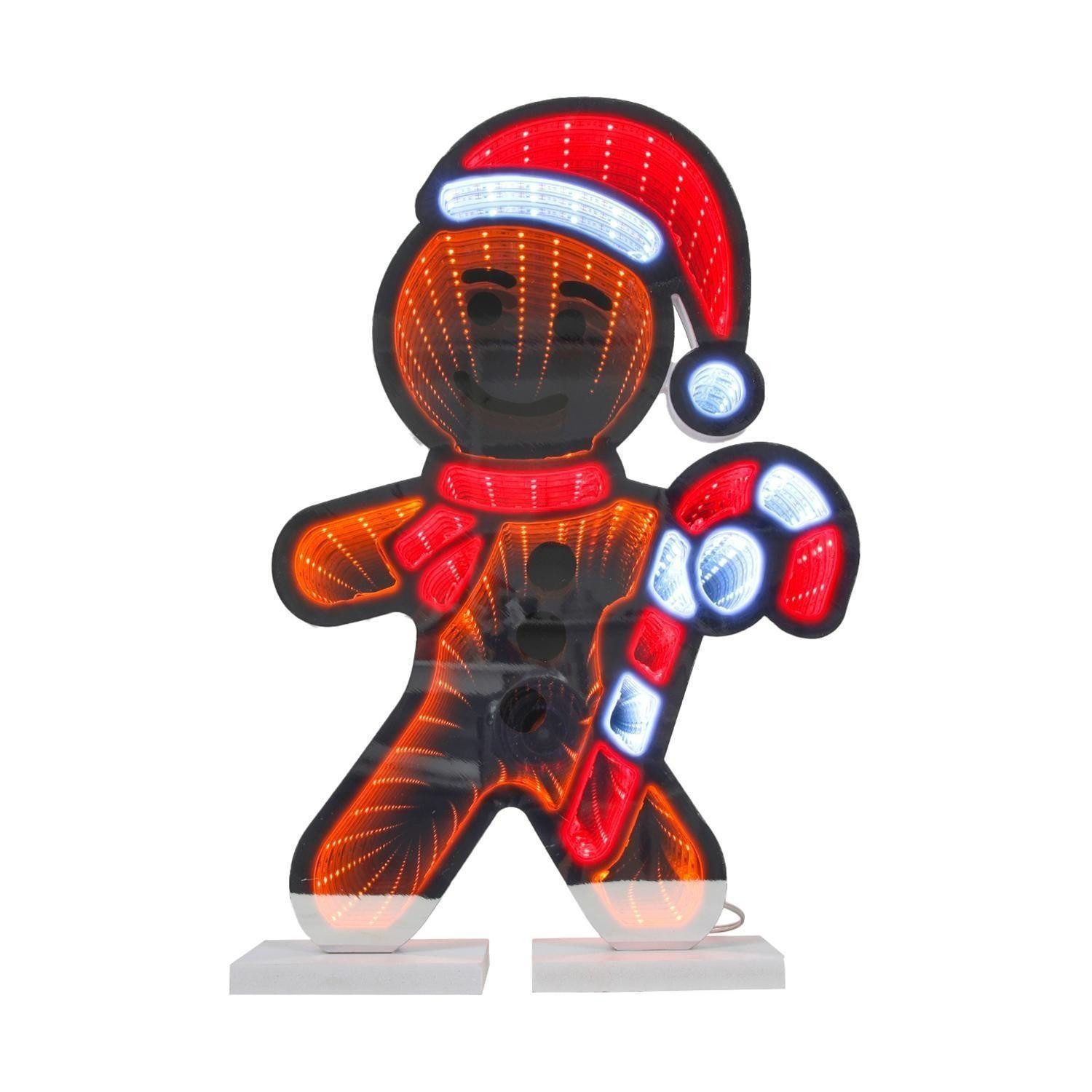 HIT Trading LED Dekofigur Lebkuchenmann BARRY, Braun, Rot, Weiß, Kunststoff, LED fest integriert, Batteriebetrieben, Infinity-Effekt, B 25 x H 37 cm