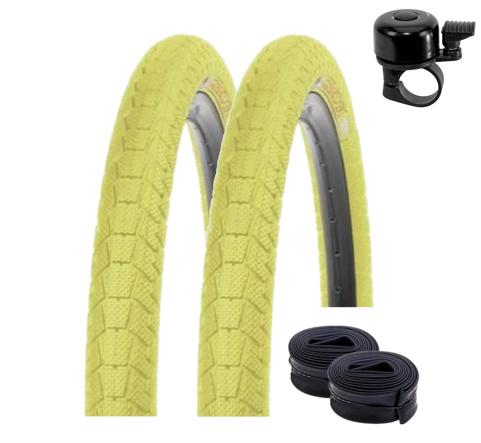 maxxi4you Fahrradreifen 2 x Kenda K-907 20 x 1,95 (50-406) Gelb + 2 x AV inkl. Fahrradklingel