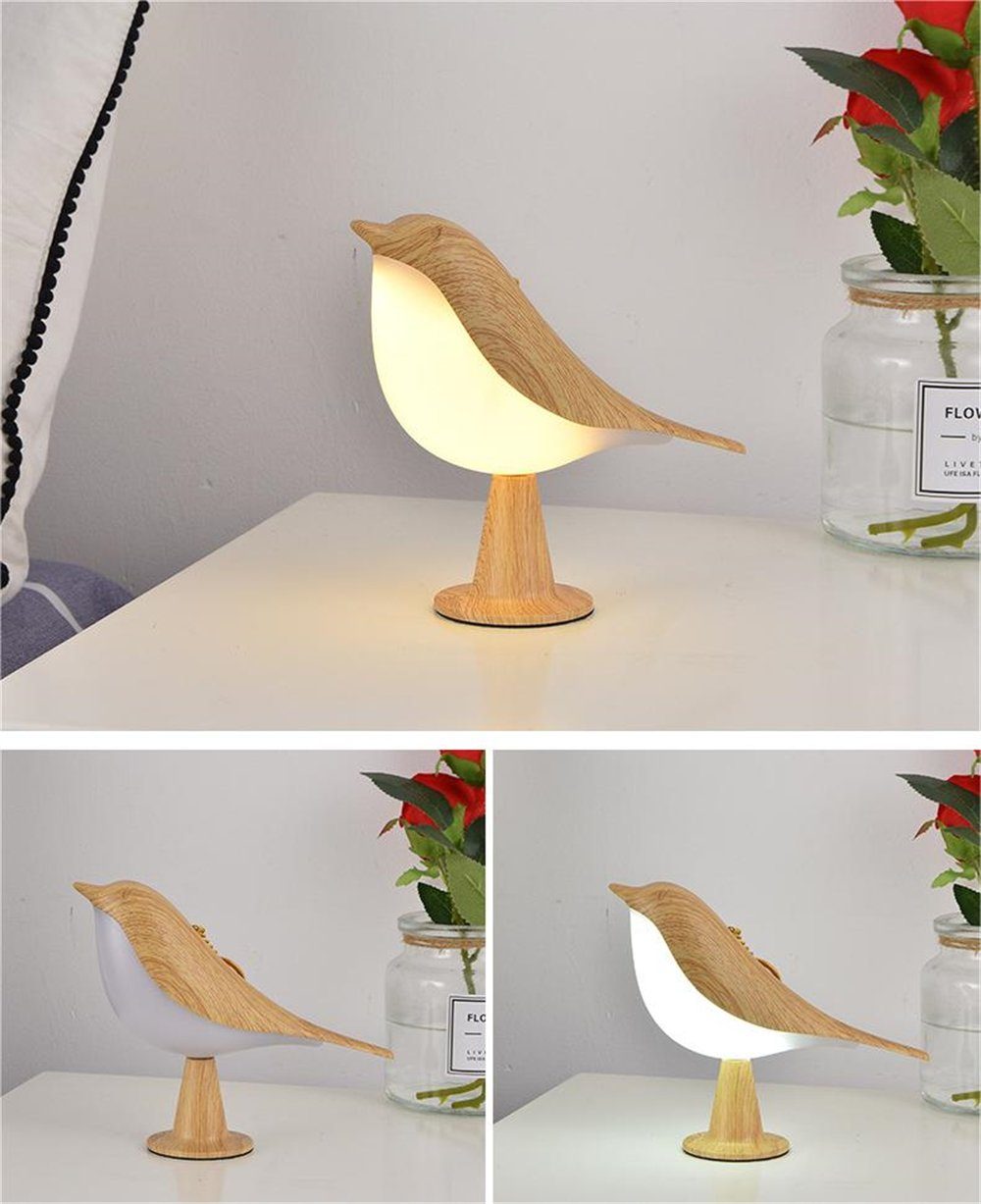 Rouemi Nachtlicht Schlafzimmer Aprikose Nachttischlampe, USB-Schreibtischlampe Vogel Nachtlicht