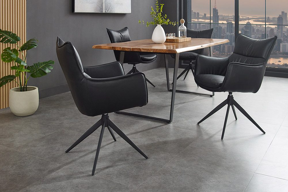 riess-ambiente Drehstuhl VOGUE schwarz - Kunstleder, Metallgestell, 360° drehbar, mit Armlehne (Einzelartikel, 1 St), moderner Polsterstuhl - ideal für Ess-, Arbeits-, Wohnzimmer & Büro