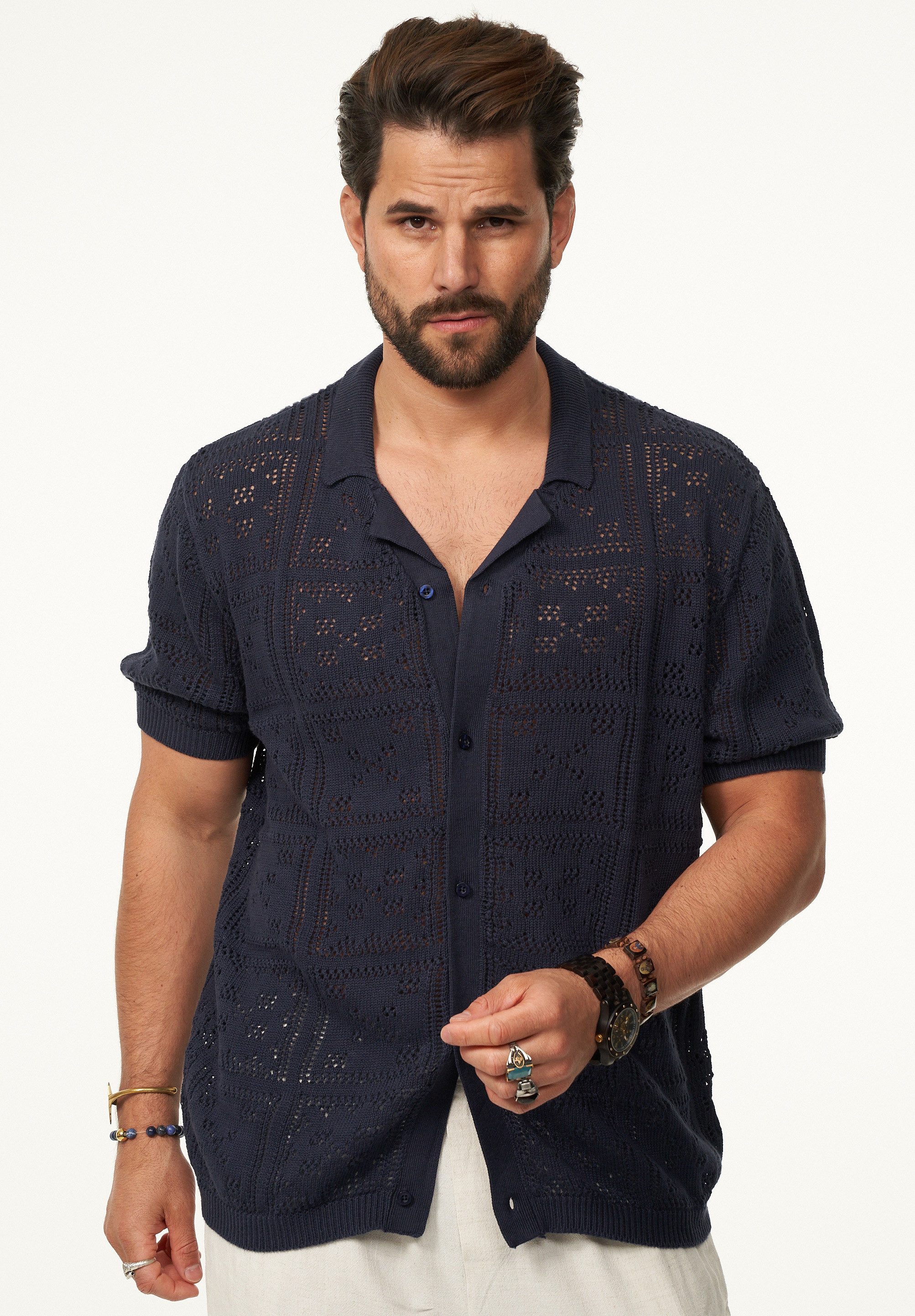 SOULSTAR Poloshirt im Cardigan Vintage Summer-Look Herren Kurzarm Strick Polo-Hemd Cardigan T-Shirt