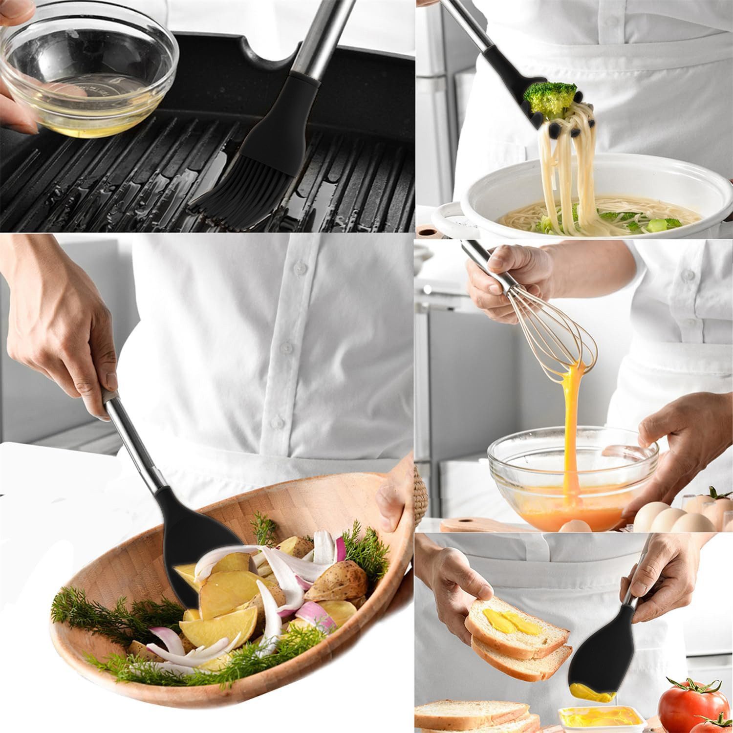 OKWISH Kochbesteck-Set 12er Küchenhelfer Set Kochgeschirr (Kochset Antihaft Hitzebeständig mit Utensilienhalter und Aufhängeloch, 12-tlg., Kochbesteck, Silikon, – Bild 4 von 5