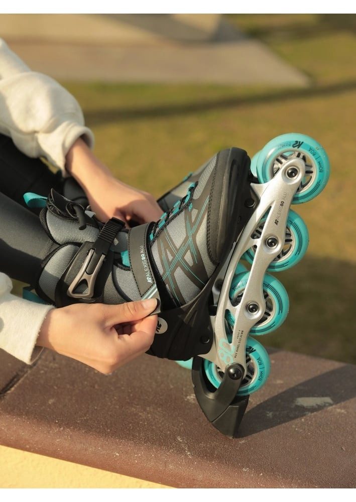 K2 Inlineskates Alexis 80 Alu (Rollen: 80mm/82A, Kugellager: ABEC 5) grau/cyanblau