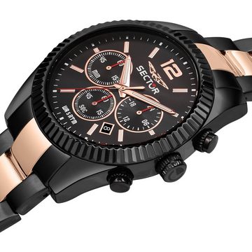 Sector Chronograph Sector Herren Armbanduhr Chrono, (Chronograph), Herren Armbanduhr rund, groß (45mm) Edelstahlarmband schwarz, roségold