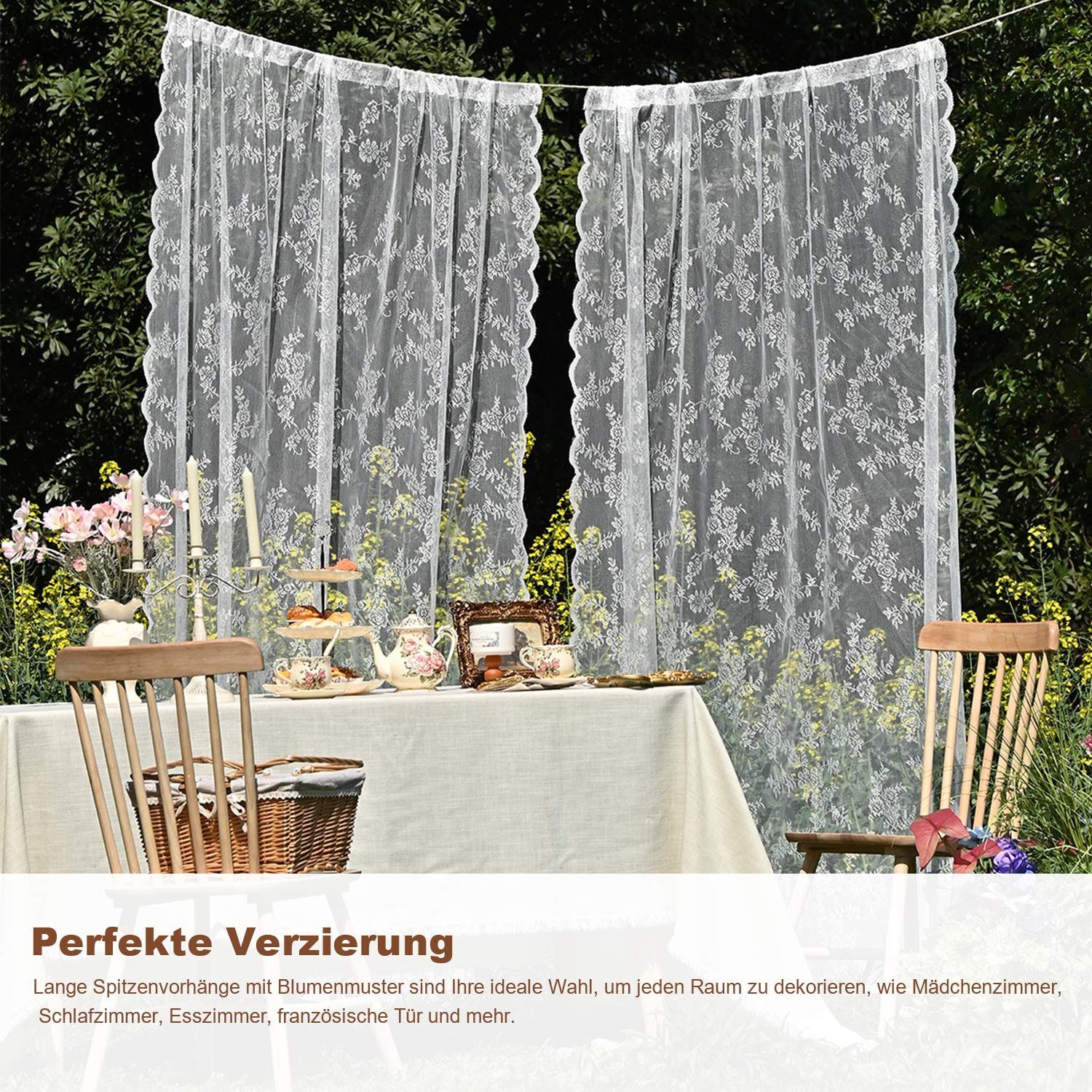 Refttenw Outdoorgardine Vintage Spitzenvorhang mit Blumenmuster günstig online kaufen