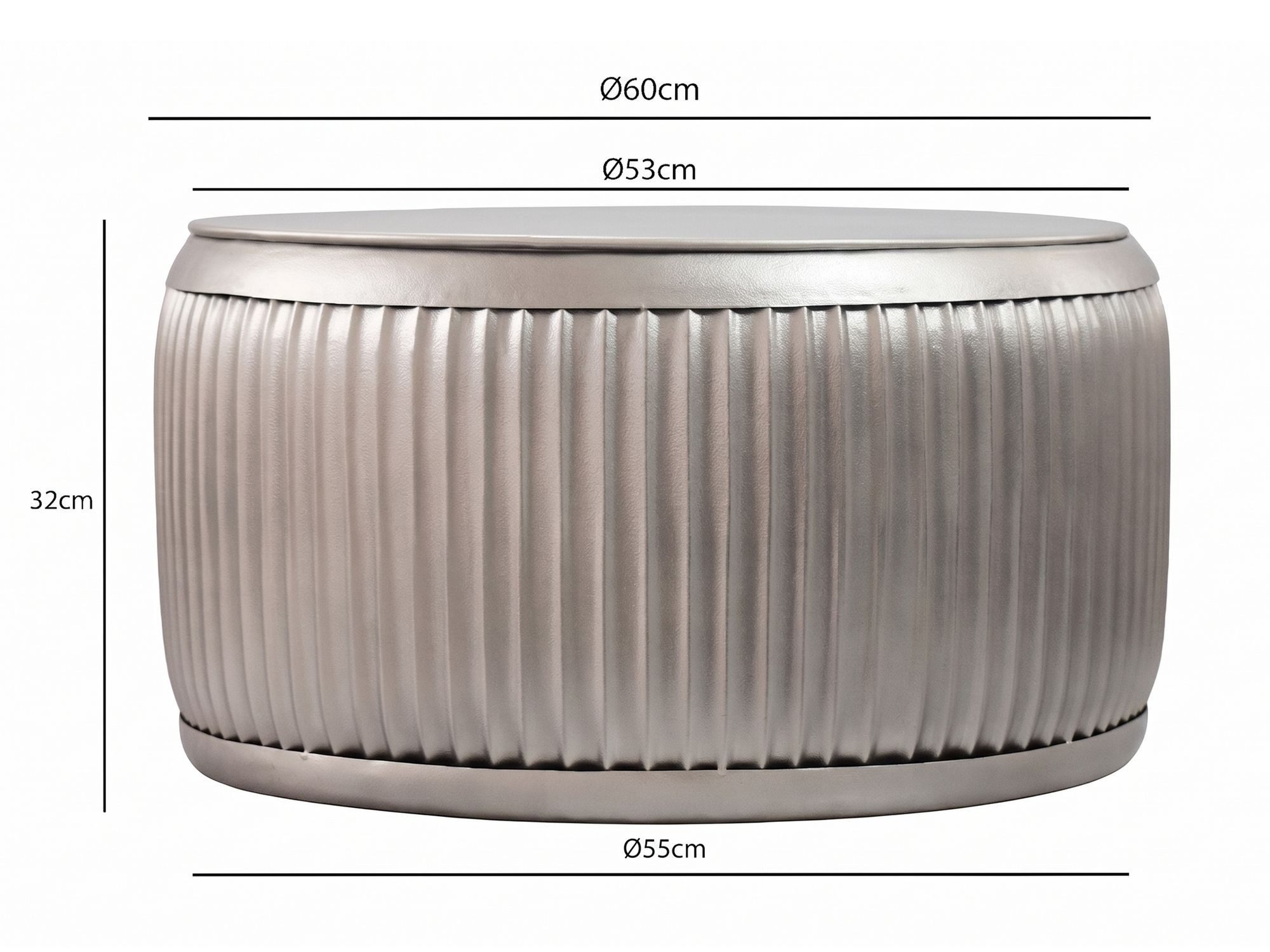FINEBUY Couchtisch FB76466 Metall Silber Sofatisch 60cm Stauraum Wohnzimmertisch Rund (Extravaganter Tisch mit feiner Rillenoptik), Clevere Tischplatte ist komplett abnehmbar
