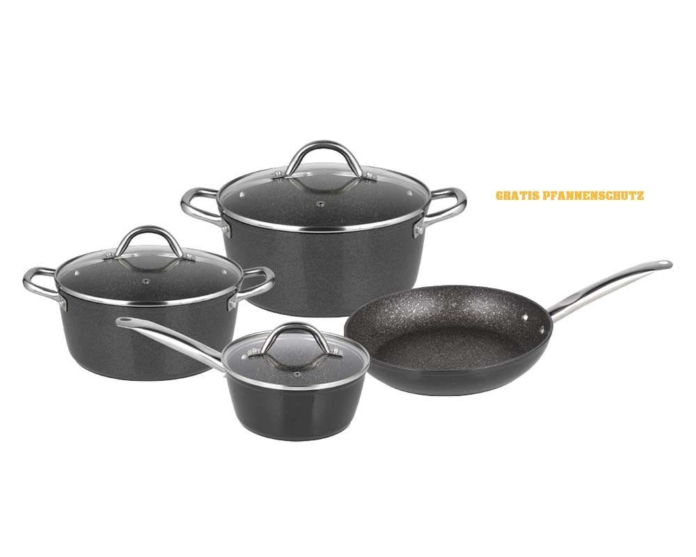 Michelino Pfannen-Set 7 tlg Edelstahl Kochgeschirr Induktion 18/10 Edelstahl Kochtopf Topf S, (7-tlg)