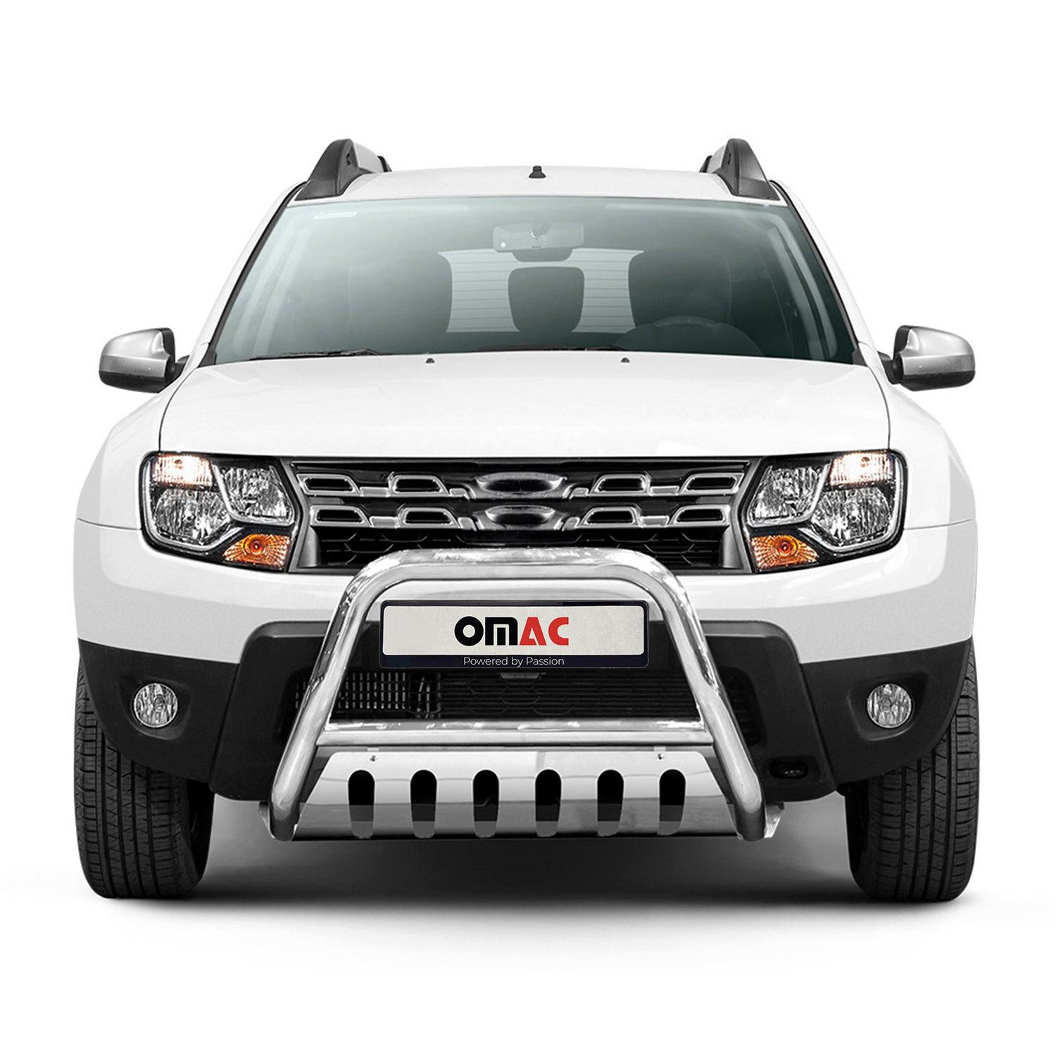 OMAC Frontstoßstange Frontbügel für Dacia Duster 2010-2018 mit ABE Stahl Silber, 1-St., Rostfrei,Wasserfest,Langlebig,Haltbar