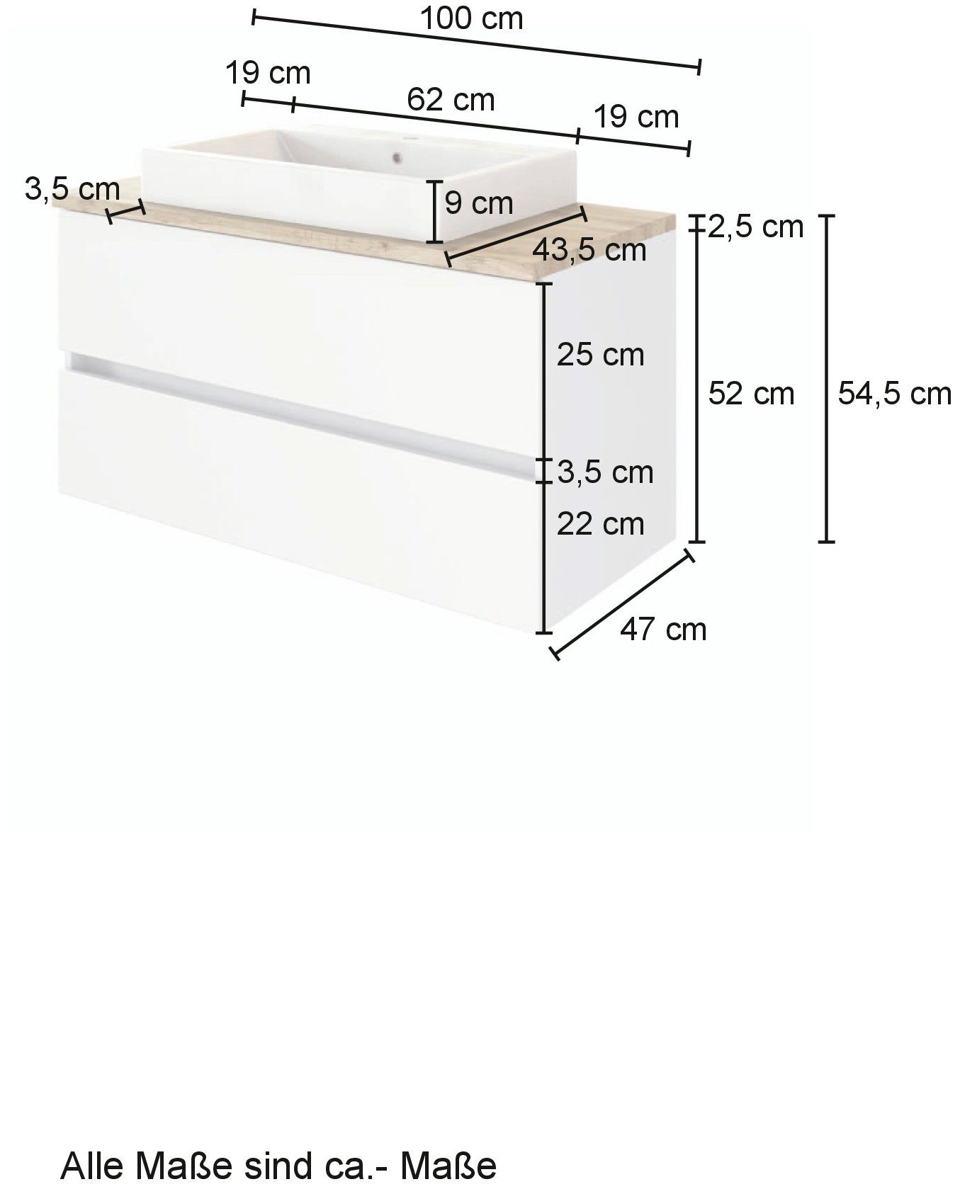 welltime Waschtisch Livorno (Set, 2-St), mit 2 Schubladen, Keramik