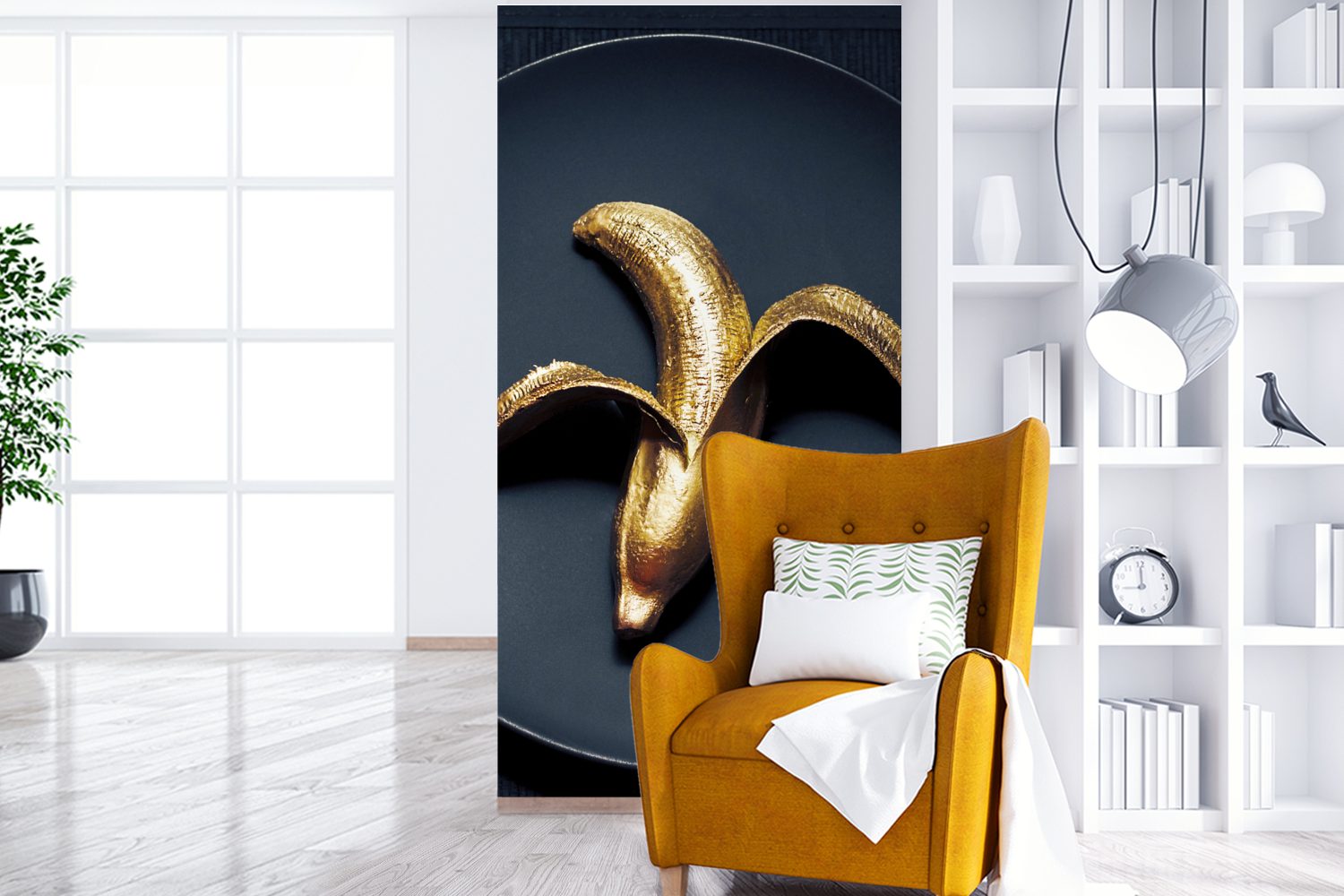 Banane Vliestapete St), bedruckt, Fototapete (2 Matt, Schlafzimmer auf dunklem Wohnzimmer Hintergrund, Goldene für MuchoWow Küche, Fototapete