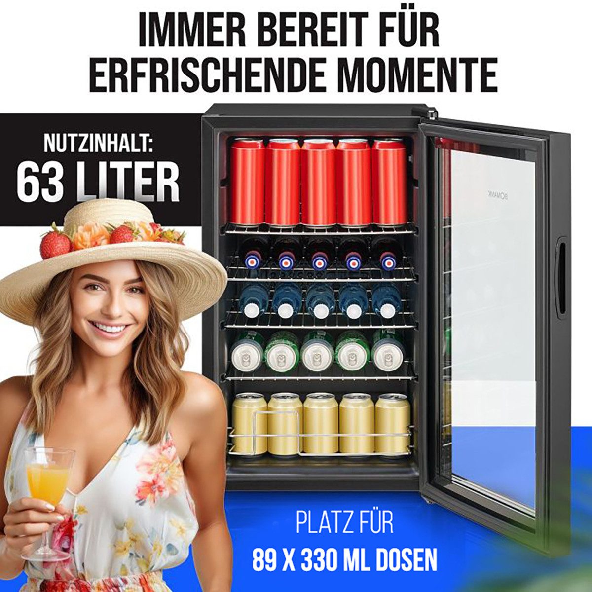 BOMANN Getränkekühlschrank KSG 7287, 74 cm hoch, 43 cm breit, 63 Liter, 4 Chromablagen, Doppelverglaste Tür
