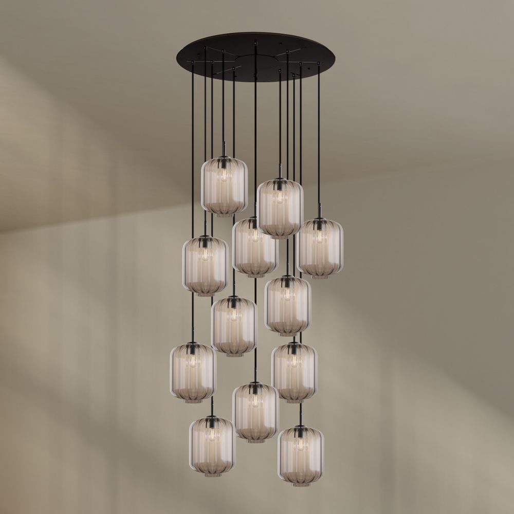 s.luce Pendelleuchte Velo Galerieleuchte 12-flg Ø 80cm Baldachin Ø 25cm Klar