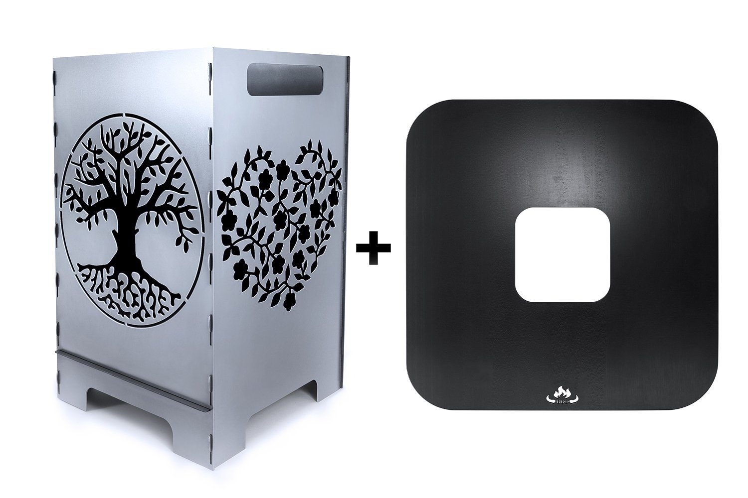 teileplus24 Feuerkorb FT05 Feuertonne + Feuerplatte Komplettset Feuerkorb + Grillplatte