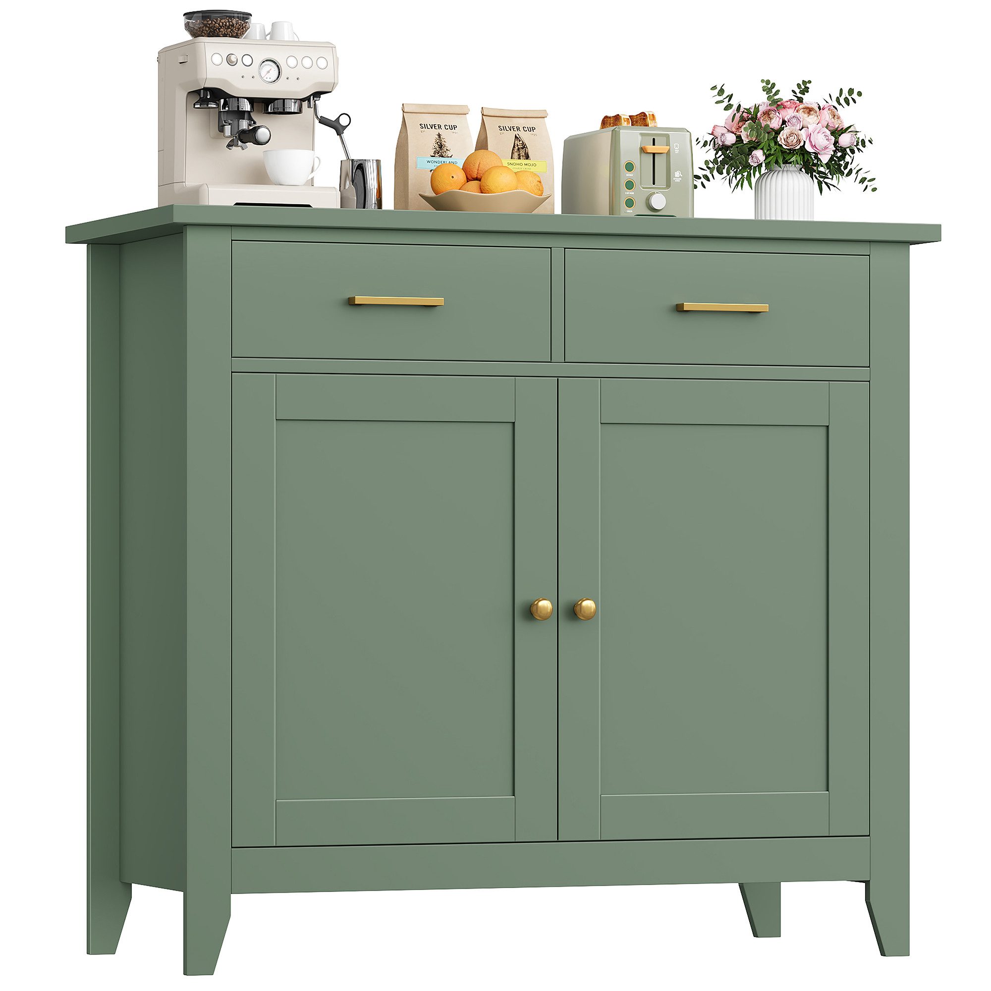 HOMECHO Buffet Sideboard Weiß Küchenschrank mit 2 Schubladen 2 Türen