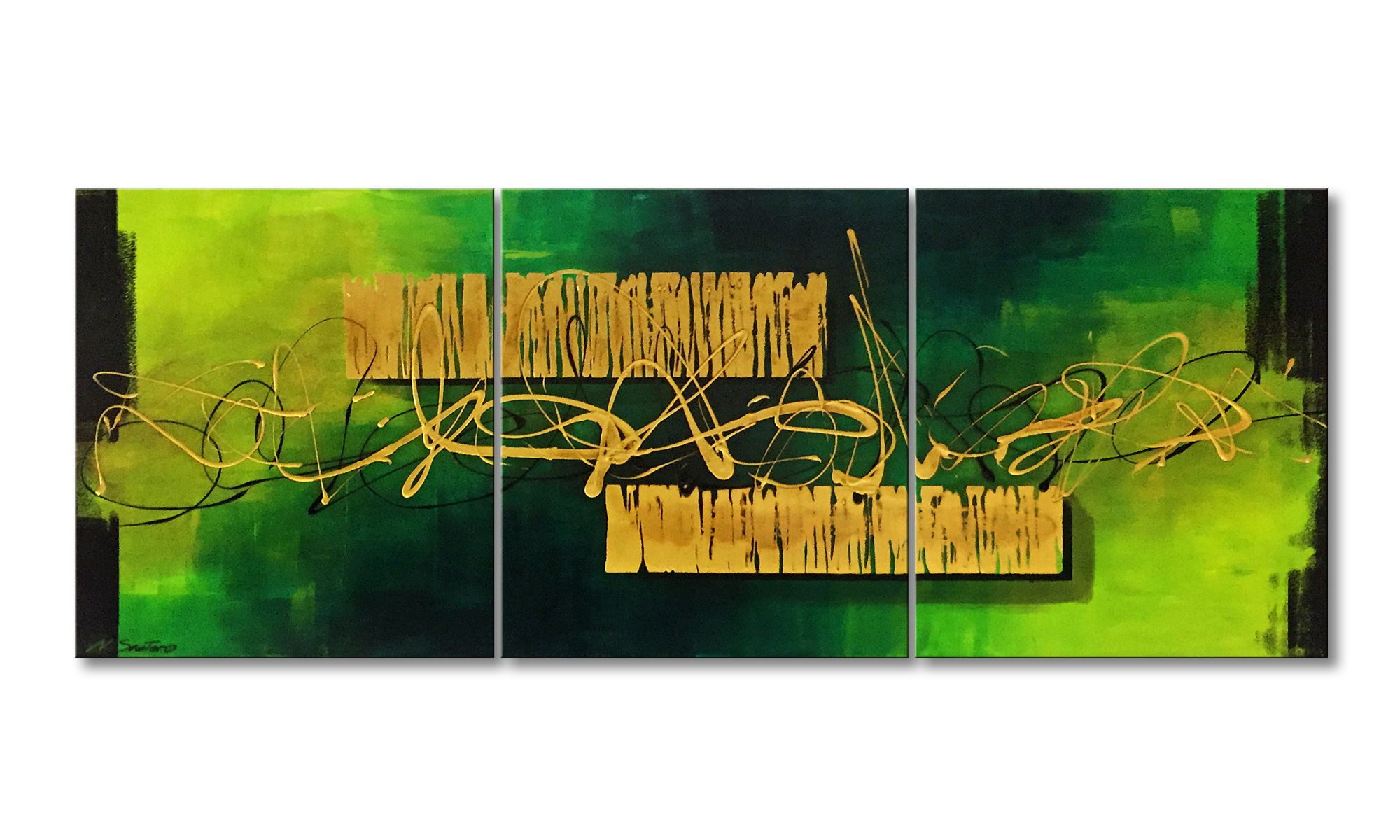 WandbilderXXL Gemälde Jungle Gold 180 x 70 cm, Abstraktes Gemälde, handgemaltes Unikat