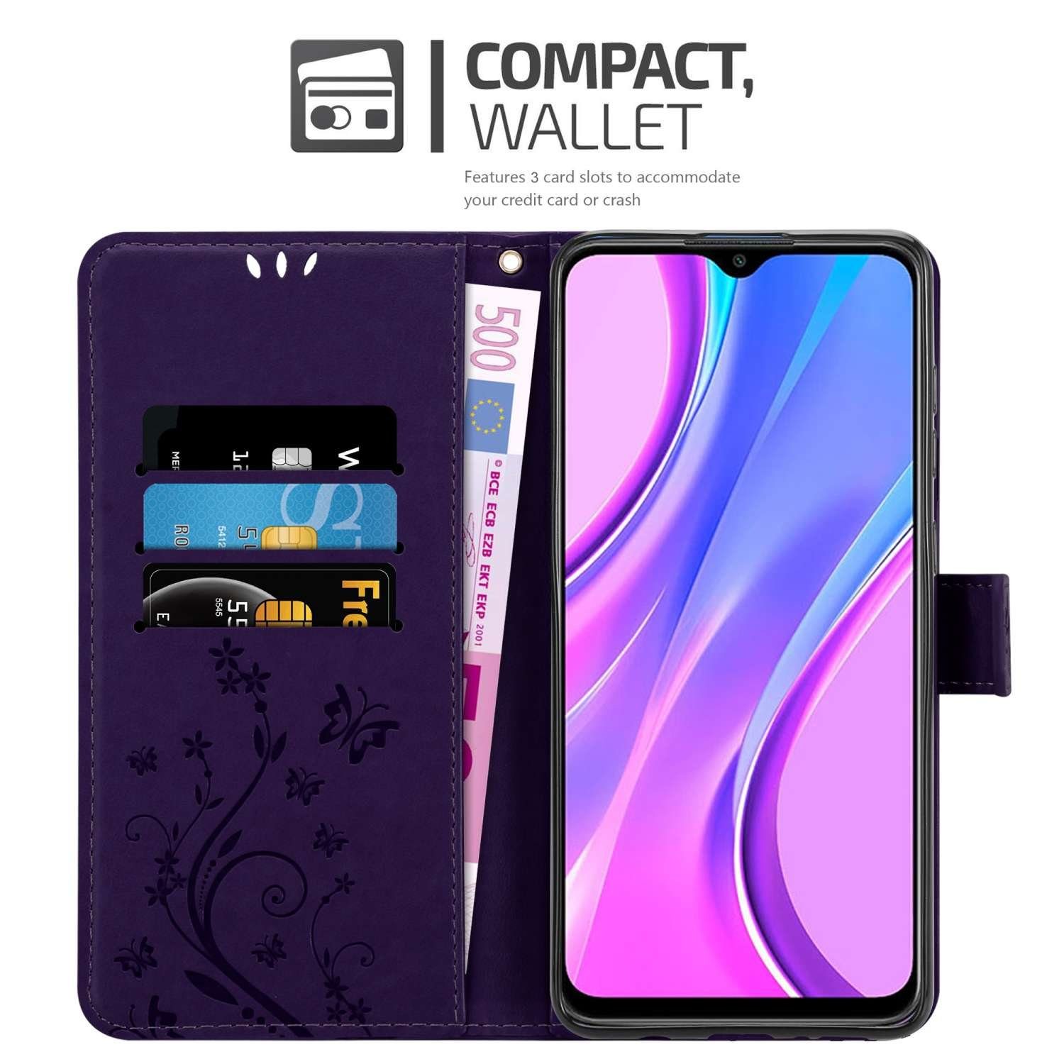 Cadorabo Handyhülle für Xiaomi RedMi 9 Hülle Xiaomi RedMi 9, Hülle Schutzhülle Blumen Flower mit Standfunktion Kartenfach Magnet