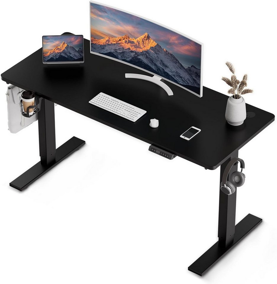 HOMAVO Schreibtisch Elektrisch höhenverstellbarer Schreibtisch Memory-Funktion (Sitz-/Steh-Erinnerung), USB/Typ-C, 120/140/180 cm, 18 mm Tischplatte