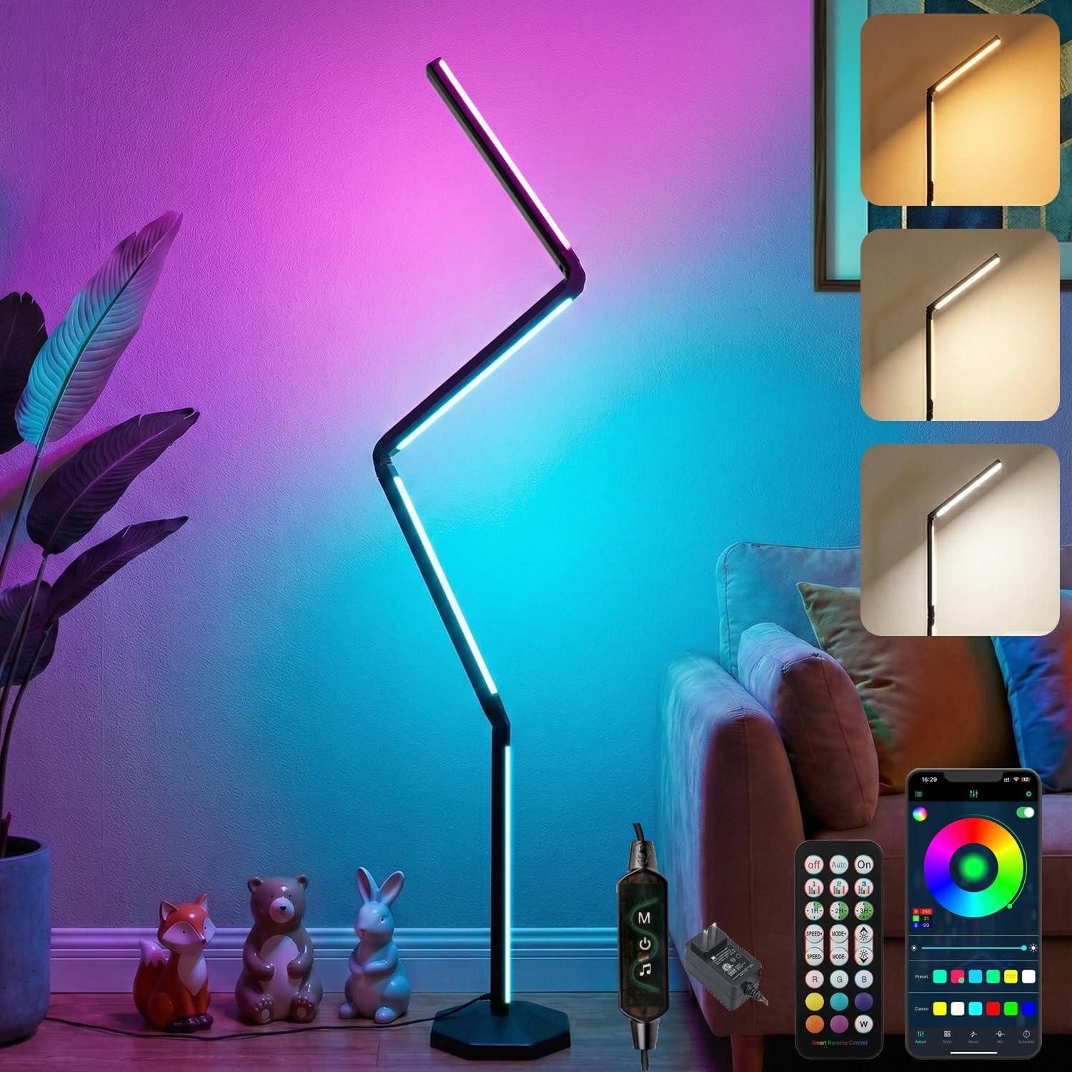 Toomoke LED Stehlampe LED Stehlampe,RGBICWW Stehlampe,Musiksynchronisation,DIY-Modus,Faltbar, WeiBes Licht, Warmes Licht, Naturliches Licht, RGB, für Wohnzimmer,Schlafzimmer,Party,Spiel,Lesen