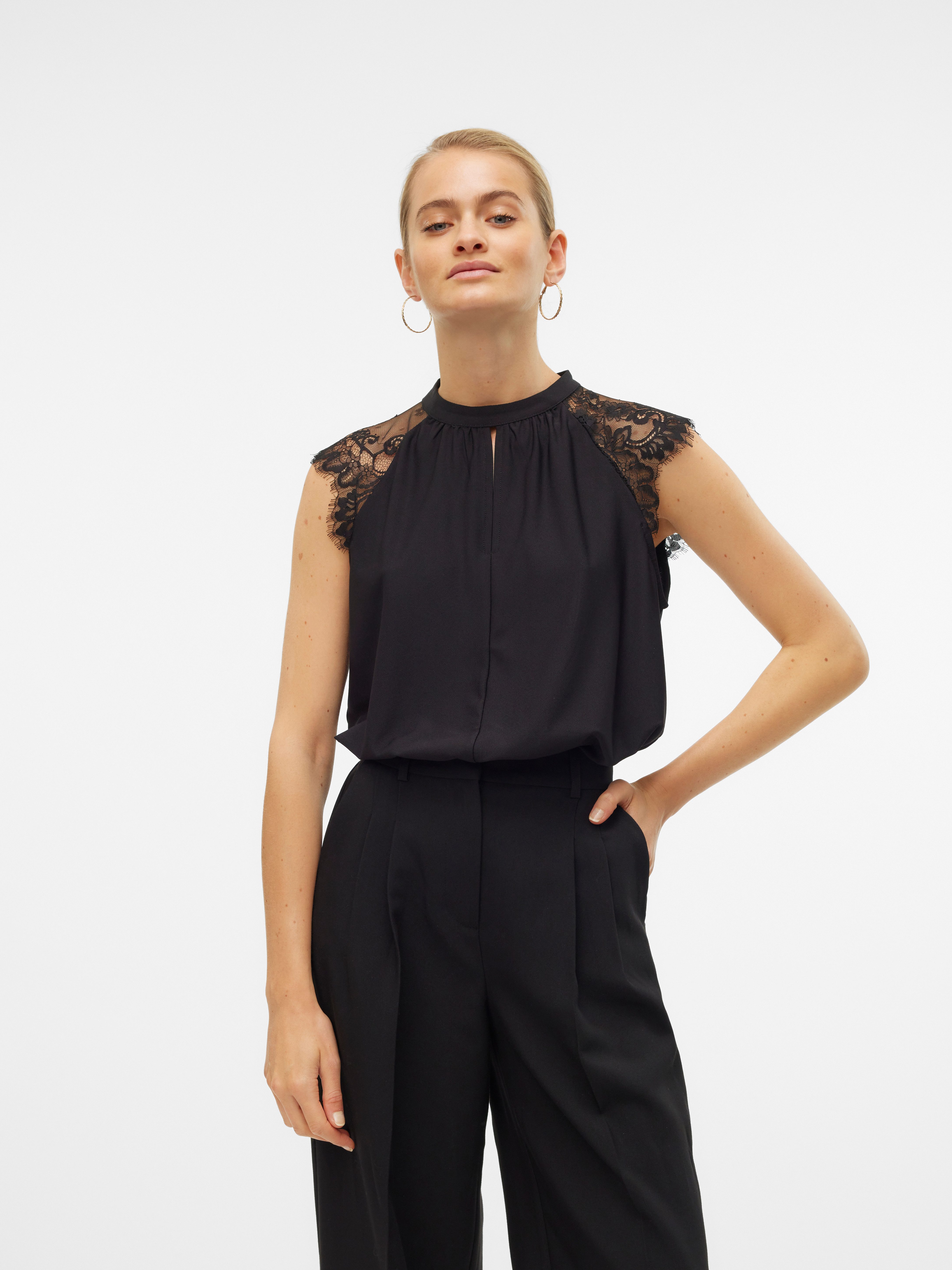 Vero Moda Spitzentop VMMILLA SL LACE TEE Materialmix, regular fit günstig online kaufen