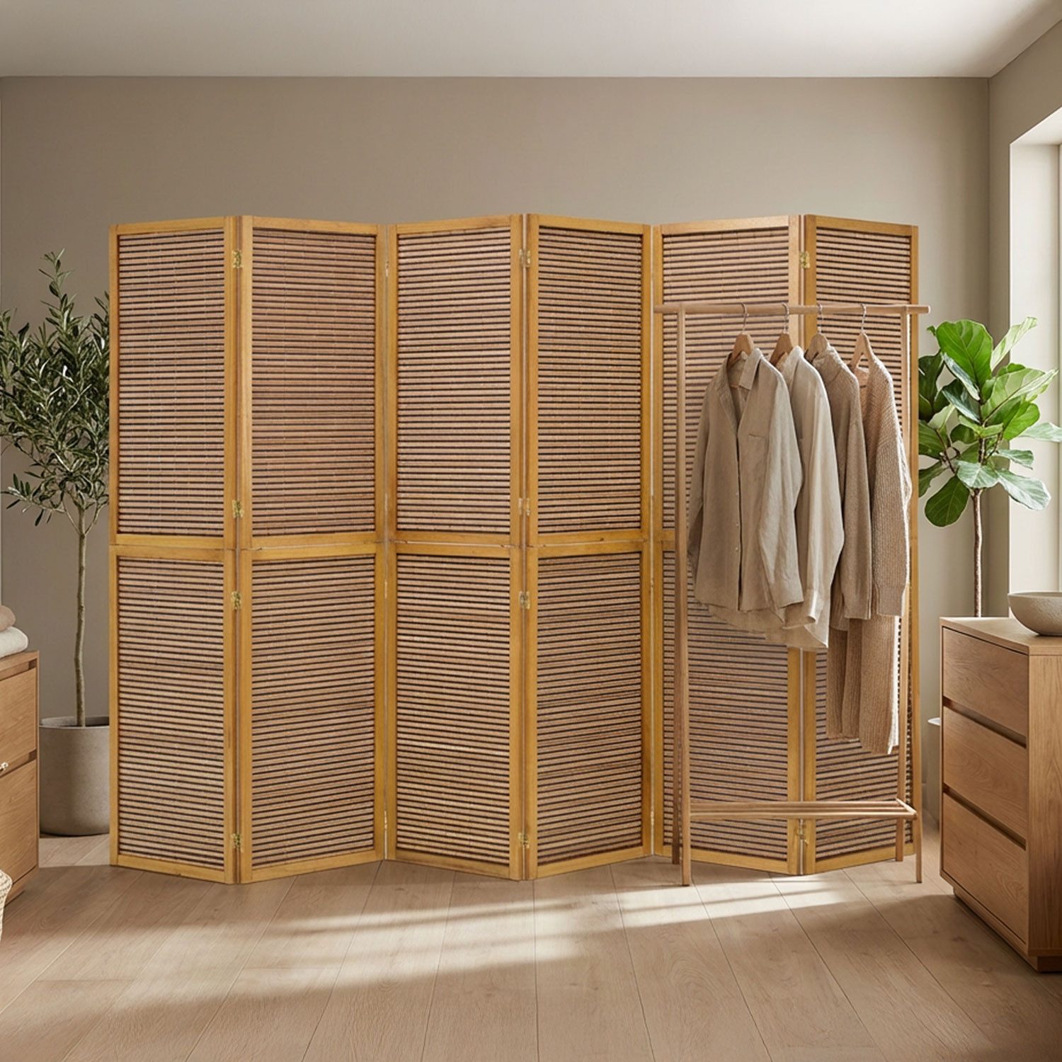 Homestyle4u Paravent 3 fach Raumteiler Holz Trennwand Braun washed Indoor Sichtschutz (6-teilig), faltbar