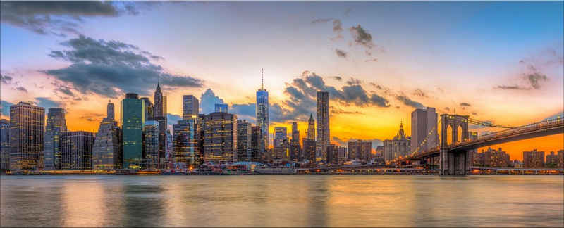 artissimo Glasbild Glasbild XXL 125x50 cm Bild aus Glas Wandbild groß New York Skyline, Städte: New York bei Sonnenaufgang