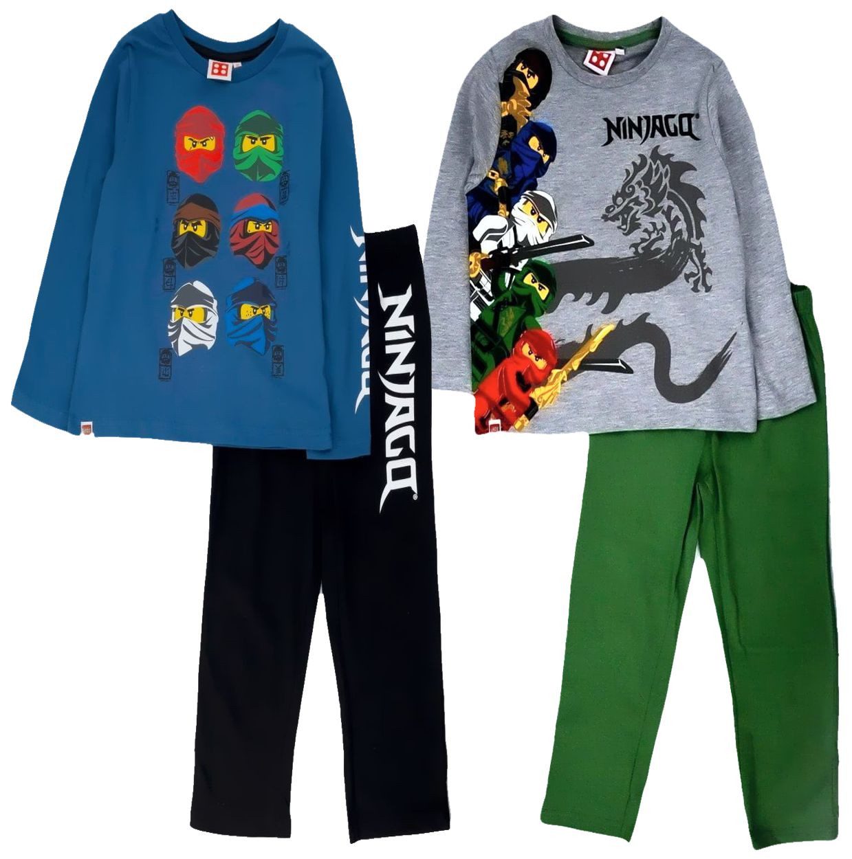 LEGO® kidswear Pyjama 2X Lego Ninjago Lange Jungen Schlafanzüge 4 Teile 98 104 110 116 128 (Set) 2x Kinderpyjama lange Hose + langärmeliges Oberteil