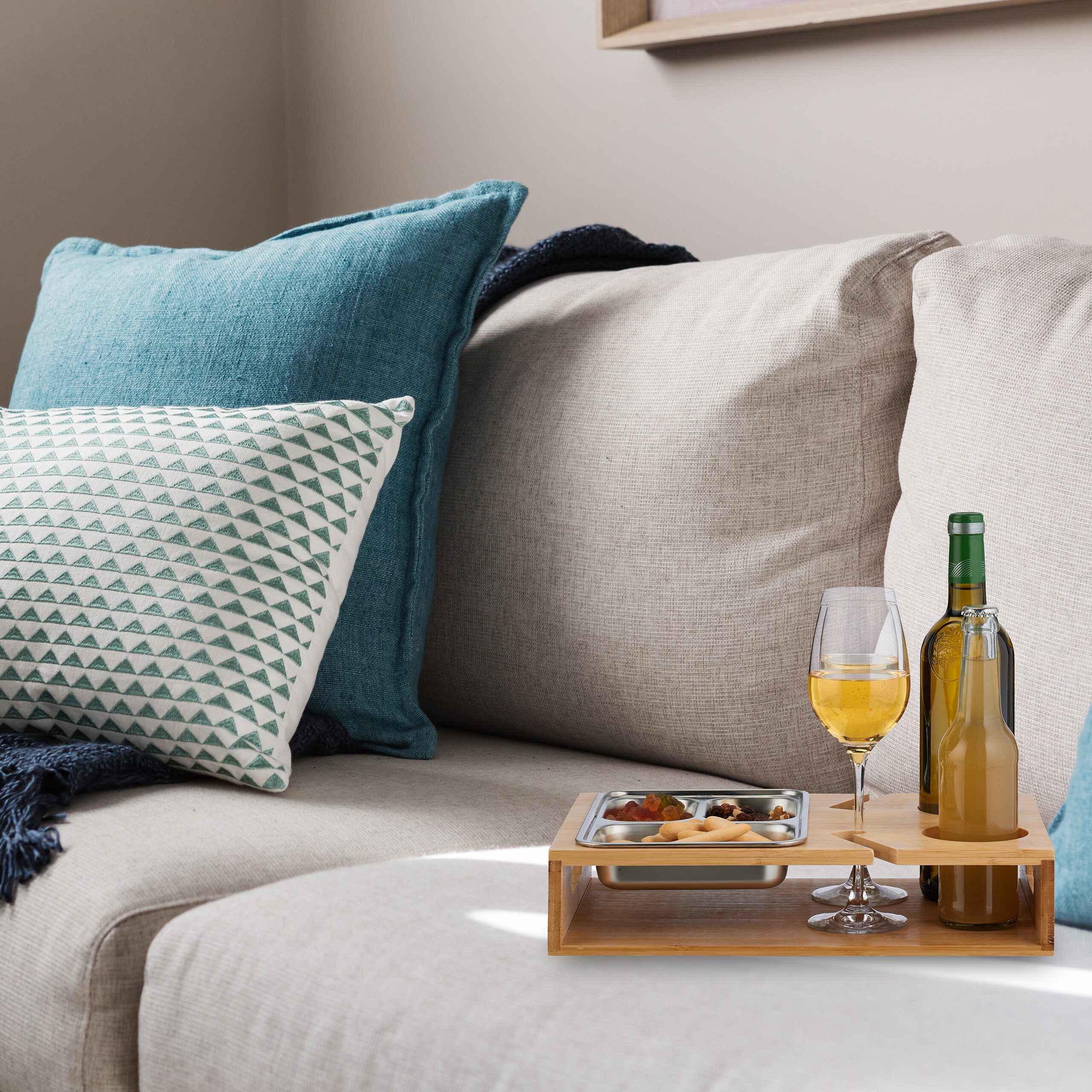 relaxdays Tabletttisch Couchbar mit Edelstahlschale günstig online kaufen