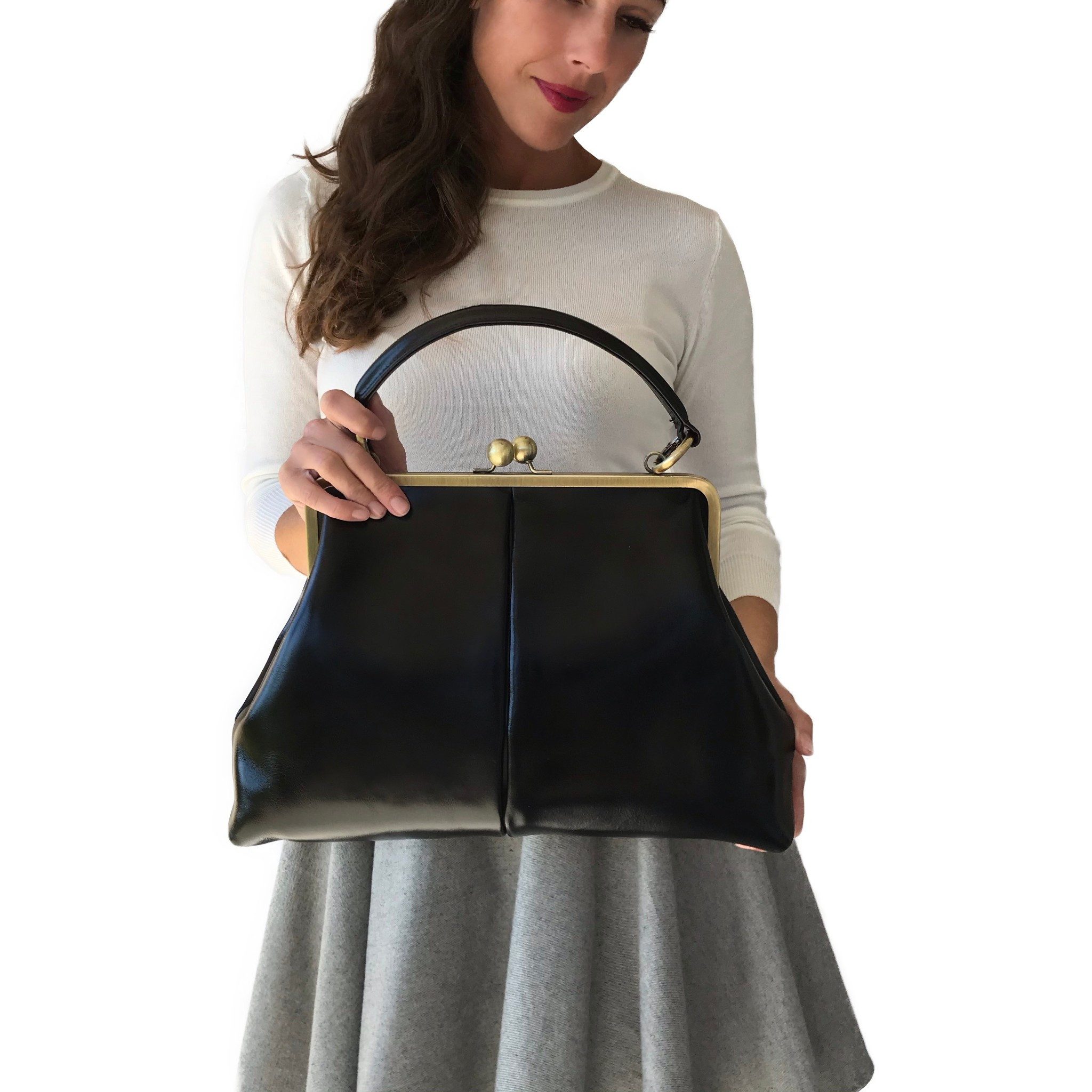 Taschenkinder Handtasche Damen Ledertasche "Vintage Olive" Henkeltasche und Schultertasche (einfach), Echtes Glattleder vom Rind