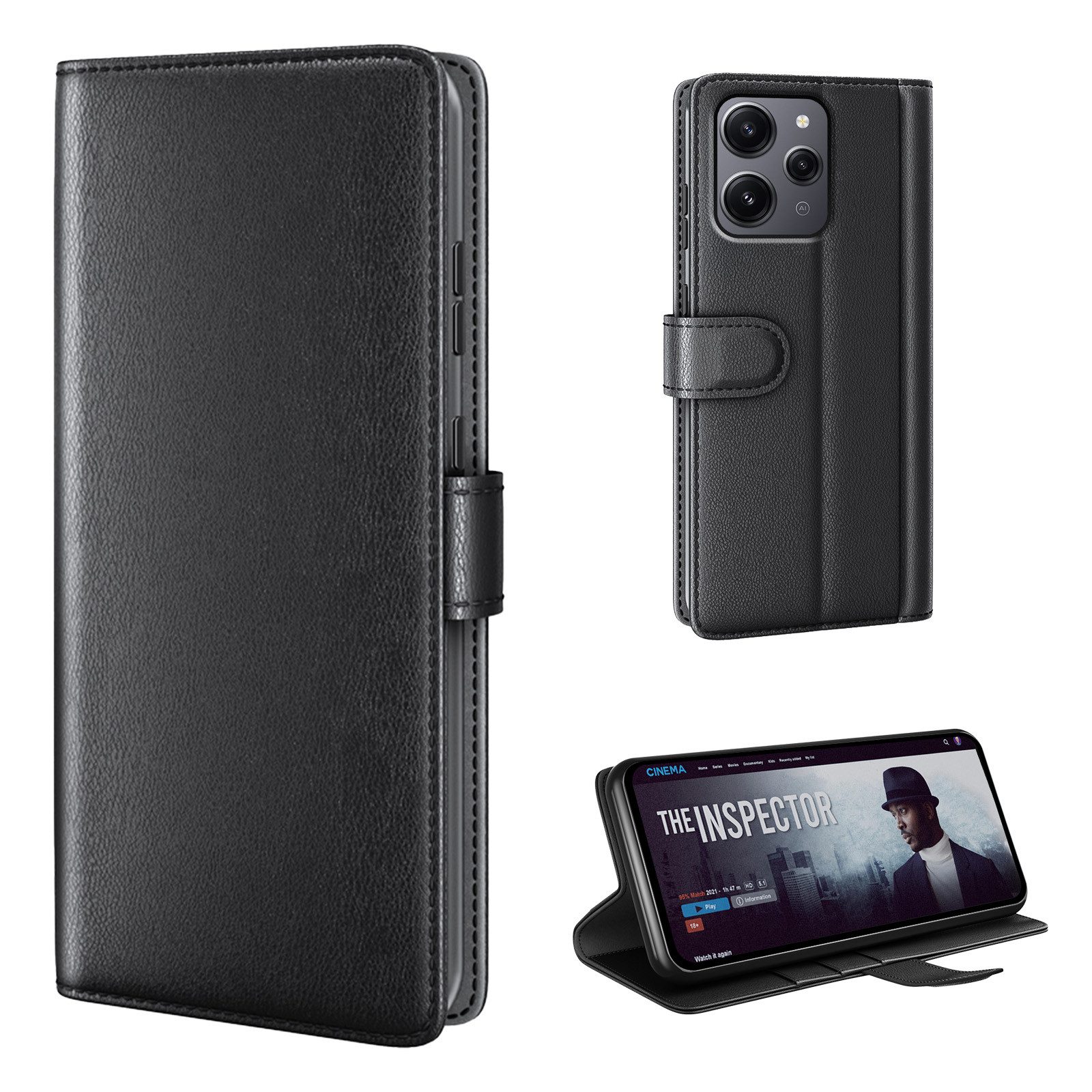 Tec-Expert Handyhülle Echtleder Hülle für Xiaomi Redmi 12 6.79 Zoll, 6.79", Cover Klapphülle Case mit Kartenfächern und Geldfach aufstellbar