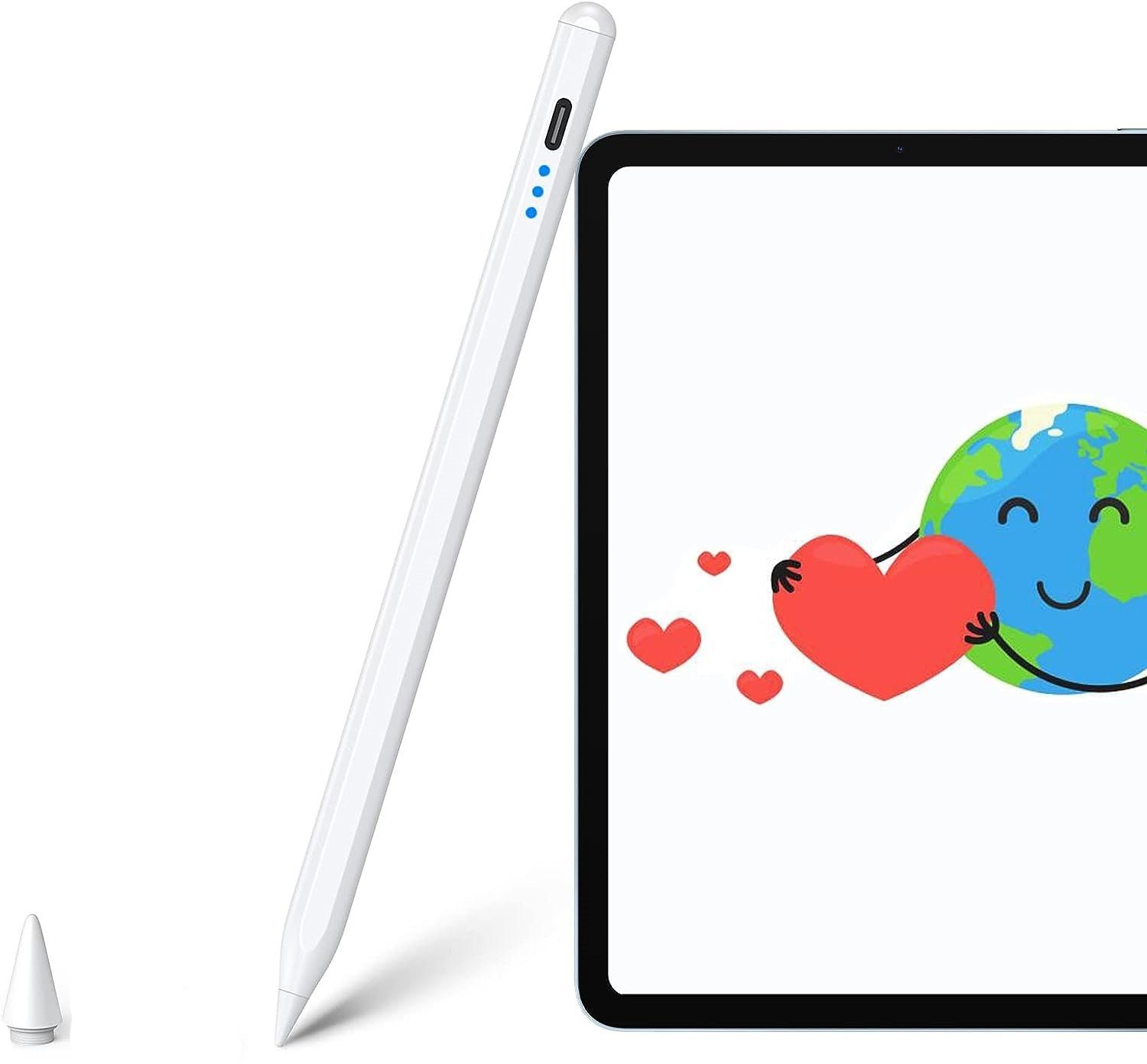 OKWISH Eingabestift Stift Stylus Pen Touchstift Pencil Touchscreen f. Apple iPad 2018-2023 (Hochpräzise Handflächenerkennung 3 LED-Anzeige Neigungsempfindlich) Magnetisches Pen Kompatibel mit iPad iPad Pro iPad Mini iPad Air