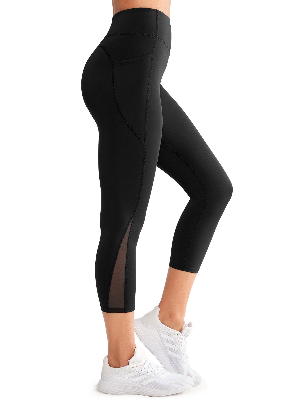 Yvette 3/4-Leggings Damen Capri Sporthose mit Taschen & Mesh Beine, E110611A21