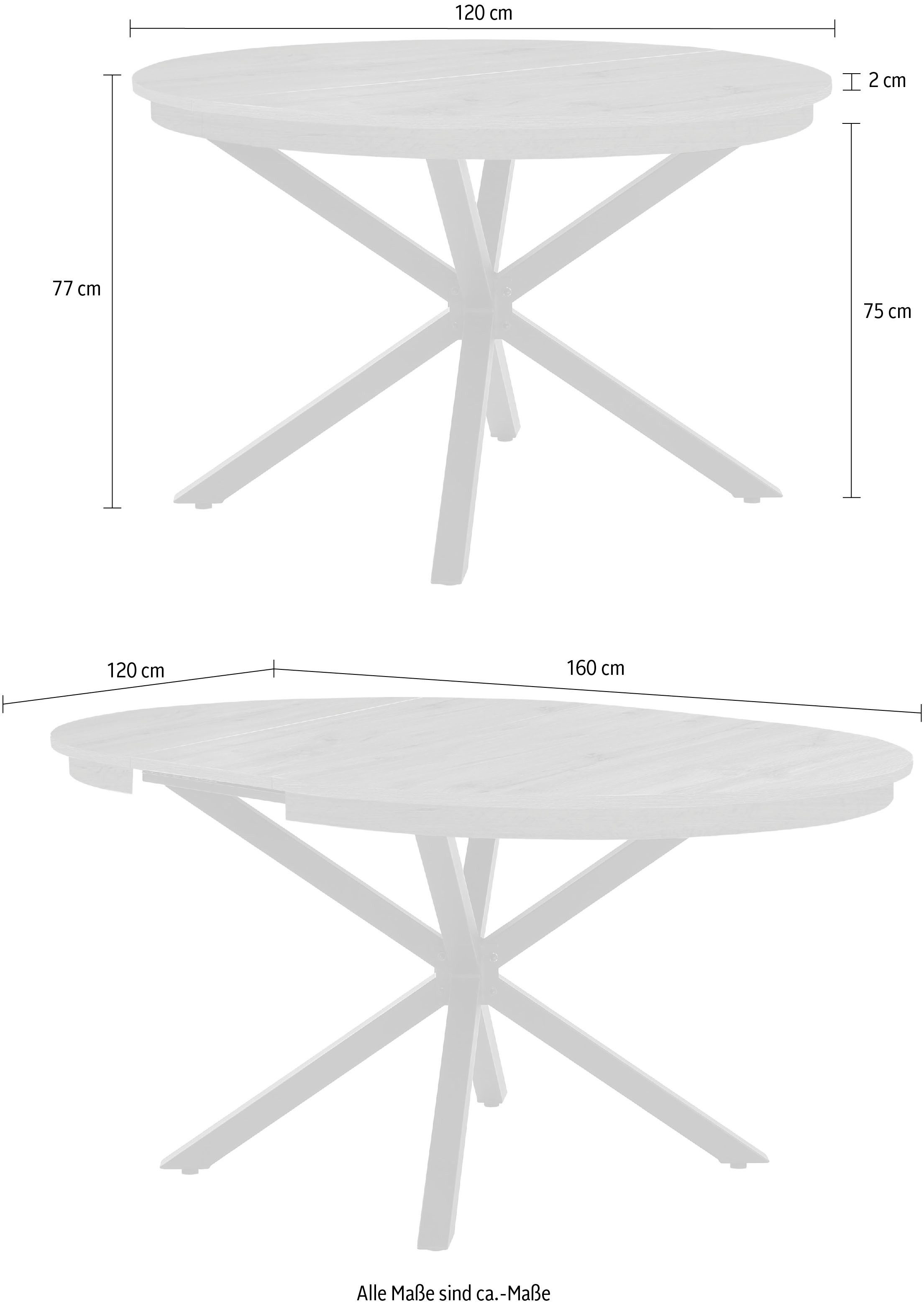 Jockenhöfer Gruppe Esstisch Olbia, rund, ausziehbar (120-160cm), platzsparend, Metalluntergestell – Bild 5 von 5