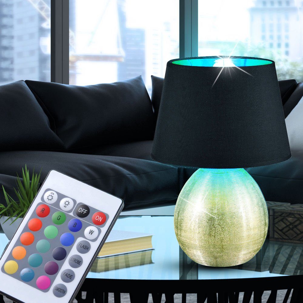 etc-shop LED Tischleuchte, Leuchtmittel inklusive, Warmweiß, Farbwechsel, Tisch Lampe Beleuchtung Fernbedienung Stoff goldfarbig im Set